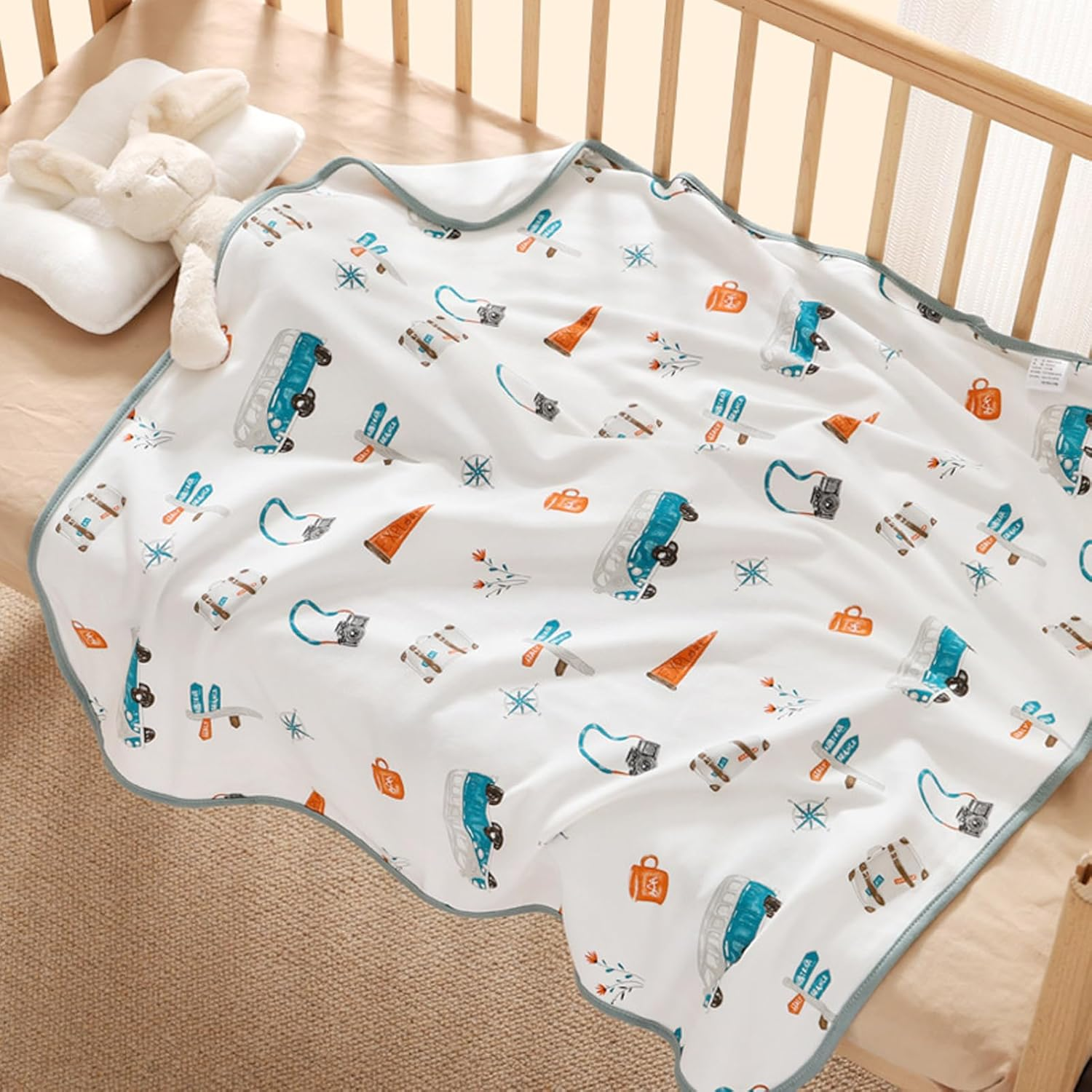 ZONEY Baby Blanket, 100% Organic Cotton Cute Newborn Swaddle, Double Layer Infant Receiving and Multi-Purpose Blanket,Lightweight Quilt Bath Towel Blanket for 0-12 Months,33.3X33.3(Moon)