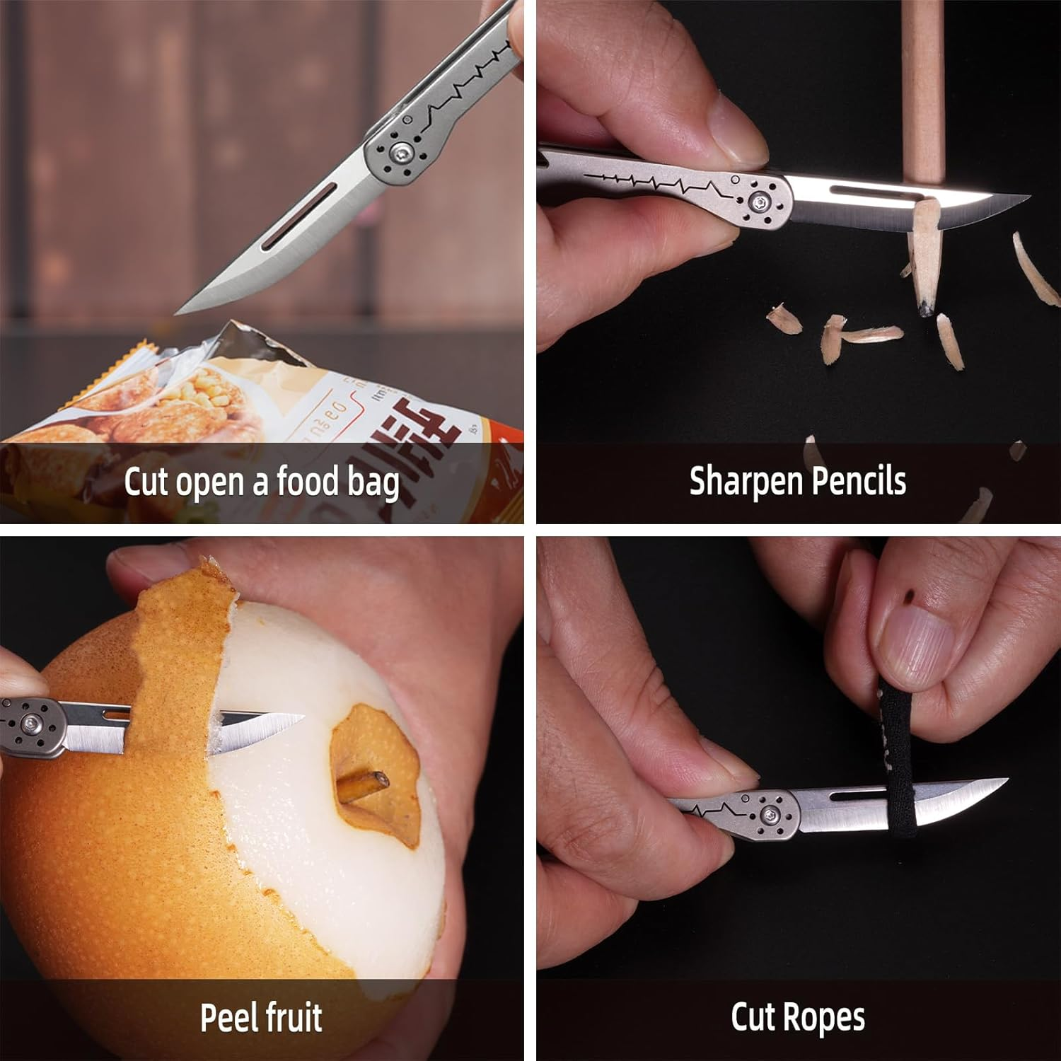 FGK2 Mini Titanium Utility Knife with Bottle Opener, Mini EDC Pocket Knife with 7Cr Steel Blade, EDC Pocket Tool Camping Accessory for Outdoor image number 5