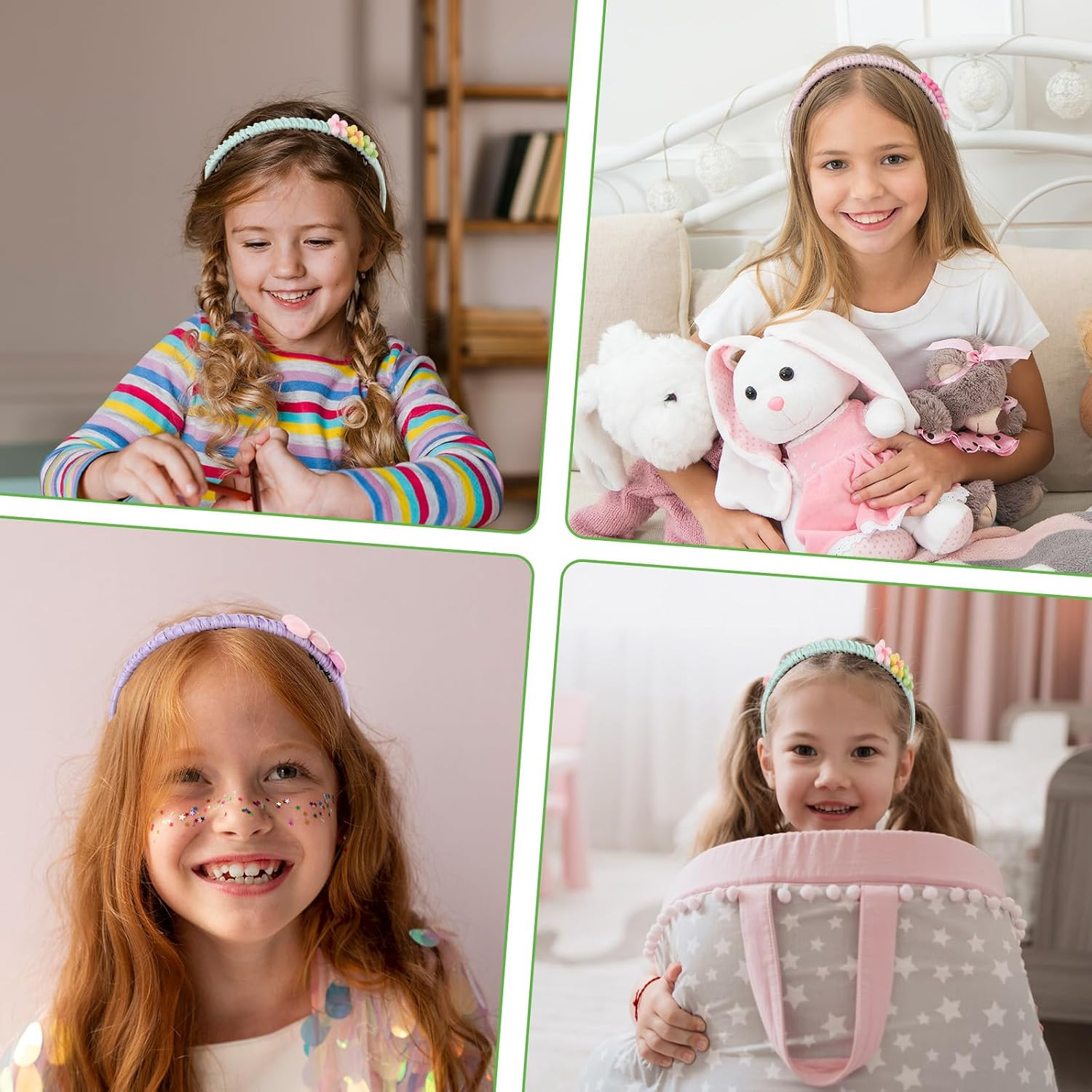 COMNICO Plastic Headbands, 3Pcs Non-Slip Headbands with Teeth Colorful Heart Flower Head Bands for Kids Cute Hair Comb Head Bands image number 3