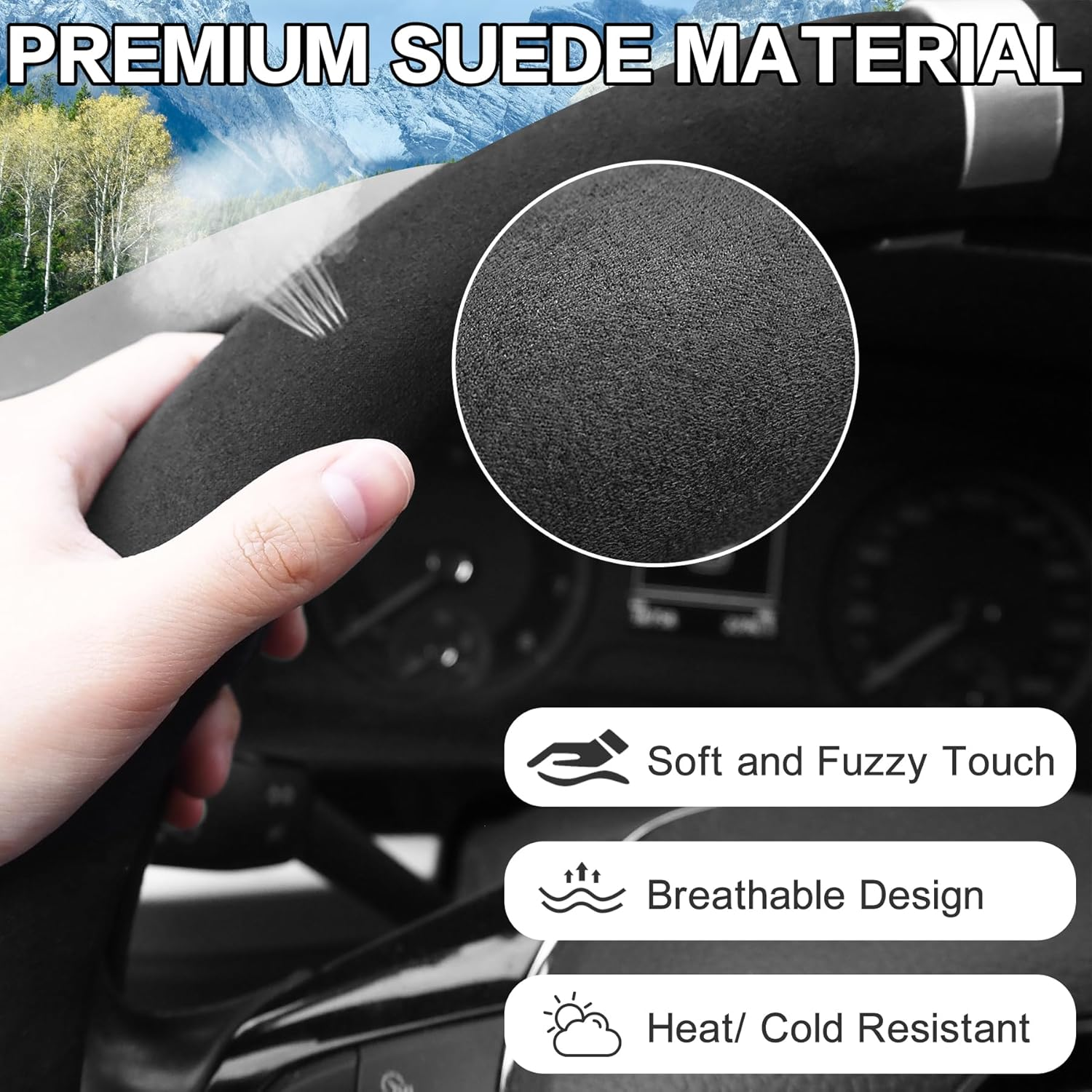 Car Steering Wheel Cover, Suede Car Interior Accessory for Driverse Car, Anti-Slip Breathable Full Surround Leather Steering Wheel Covers Protector for 14.5"-15" Universal Fit (Silver-O Shape) image number 1