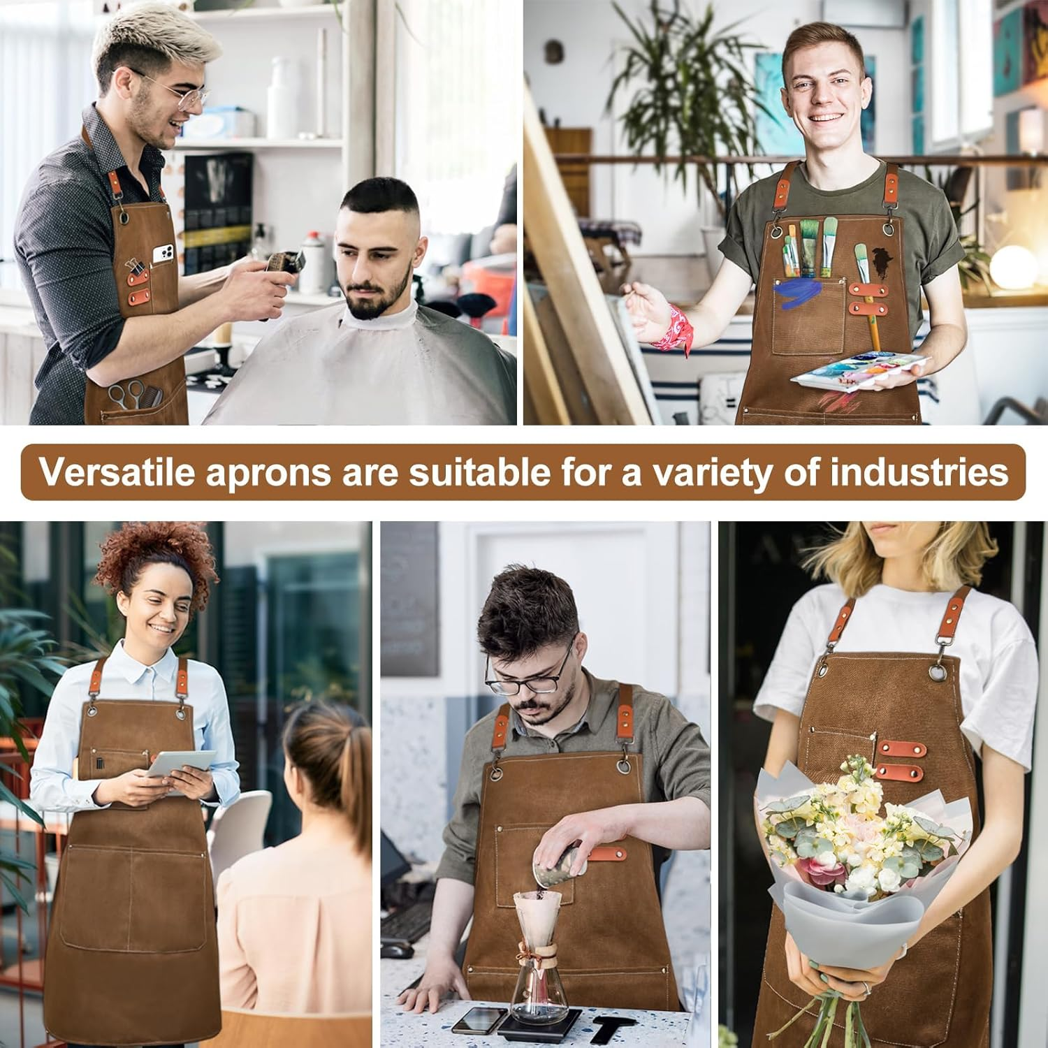IKEEP Canvas Work Aprons for Men with Pockets Adjustable Strap and Large Pockets Apron Kitchen Cooking Baking Chef Apron image number 1