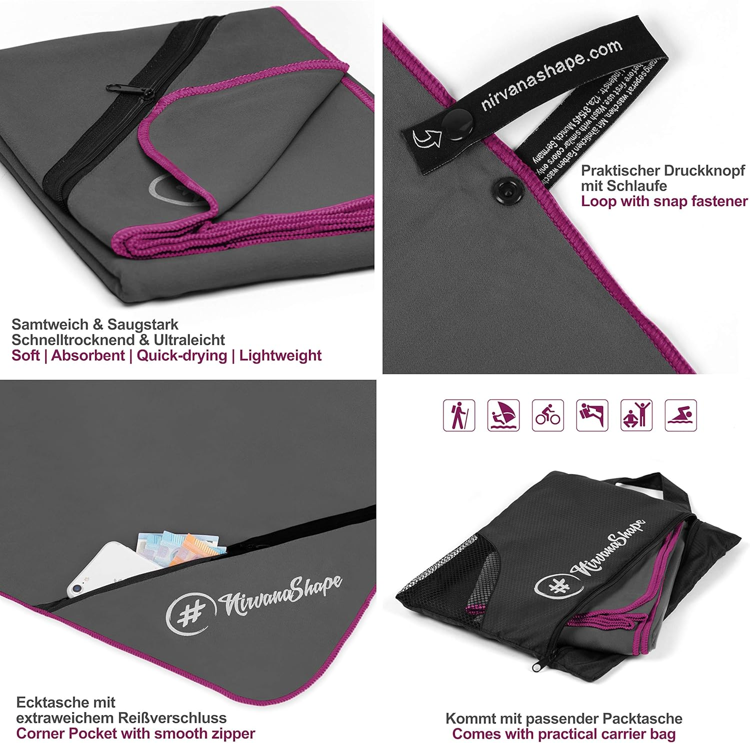 Nirvanashape &reg; Microfiber Towels | Absorbent, Light, Quick-Drying | Bathroom Towels, Travel Towels, Sports Towels | Ideal for Travel, Fitness, Yoga, Sauna, Swimming image number 6