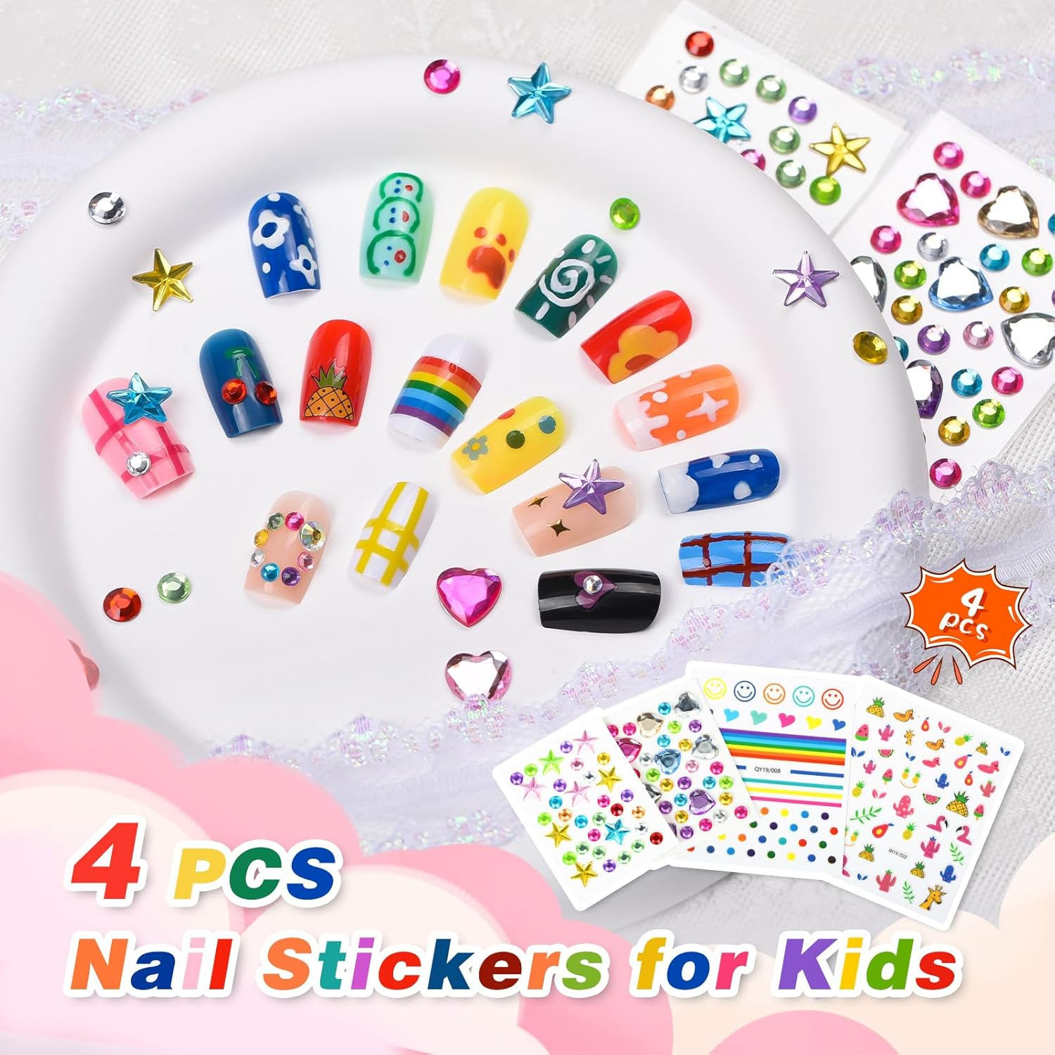Kids Nail Polish - Quick Dry Mini Nail Polish Set for Girls with Gems Stickers image number 1