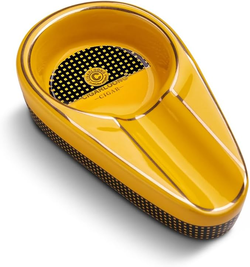 CIGARLOONG Cigar Ashtray Ceramics Portable Travel Pocket Ash Tray Indoor/Outdoor Use for Cigar Lovers (Color:Yellow) image number 3