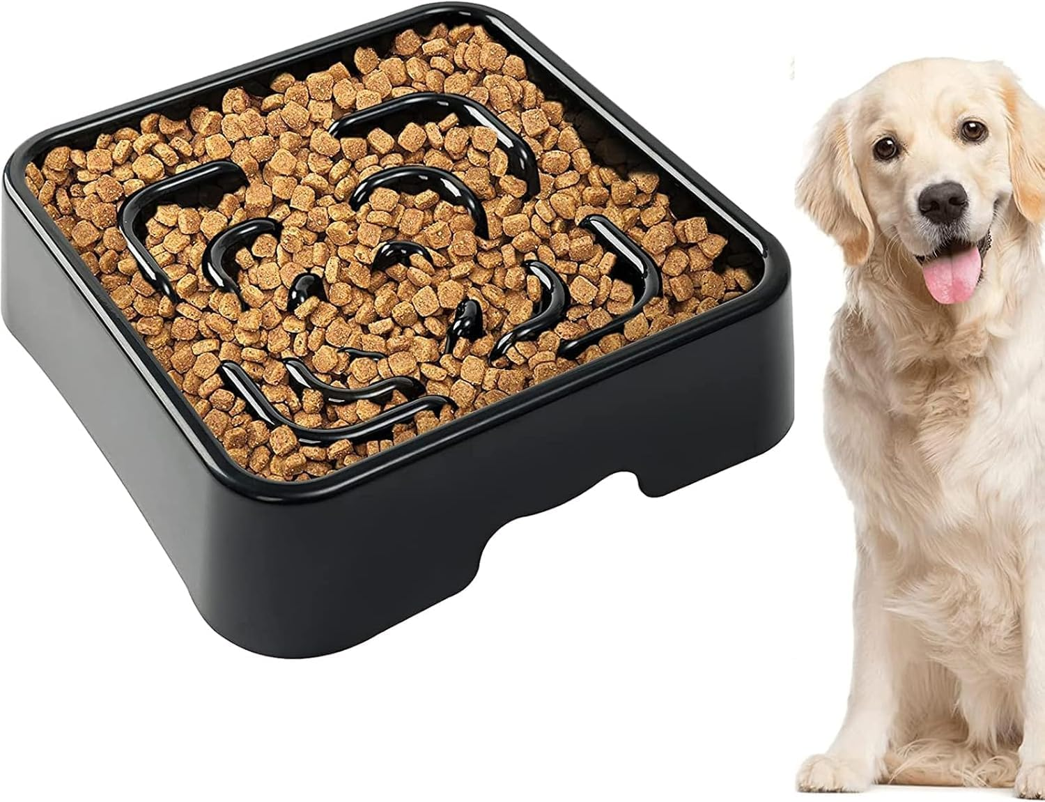 TOPIND Slow Feeder Dog Bowls, ABS Durable Anti-Choking Dog Food Bowl with Maze Design, Prevent Bloat & Gulping for Large Breed Dogs, Puppy Training and Multi-Pet Feeding (Black Square, L) image number 6