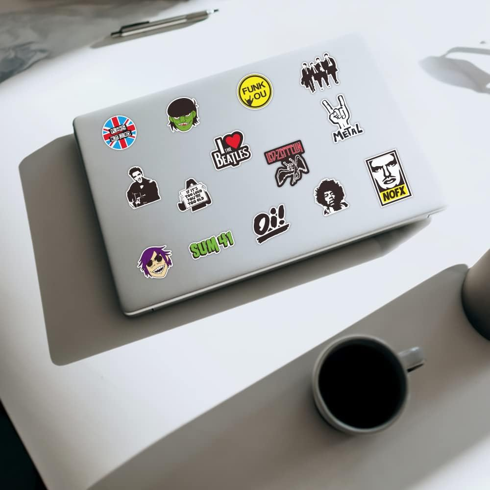100PCS Rock and Roll Stickers, Punk & Retro Music Vinyl Decals for Laptop, Guitar, Skateboard, Motorcycle, Car & Luggage, Trendy Rock and Roll Aesthetic Stickers for Music Lovers & DIY Decoration image number 6