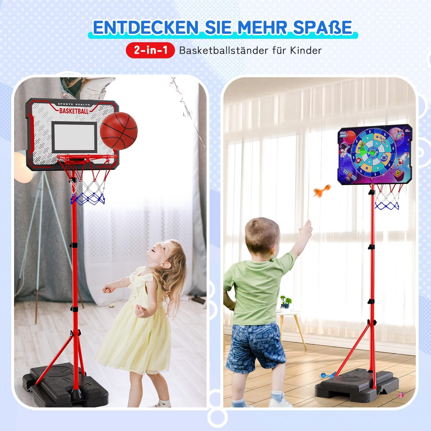 Children'S Basketball Hoop with Darts Target 2 in 1 with Stand Highly Adjustable 88-189 Cm Mini Basketball Outdoor Indoor and Outdoor for Children Aged 3 to 8 Years image number 2