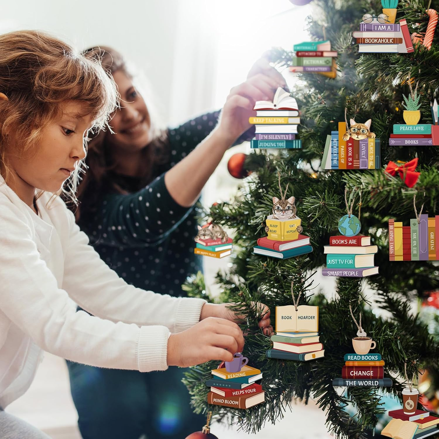 Beeveer 26 Pcs Wooden Book Ornaments Book Lovers Gifts for Women Hanging Wooden Decor for Bookish Valentine'S Day Ornaments Gifts for Librarian Bookish Club image number 5