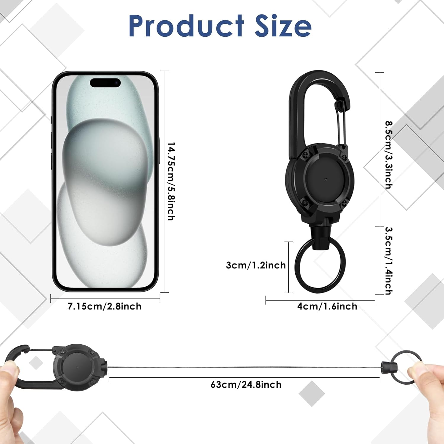 Retractable Keychain 4 Pieces Heavy Duty Carabiner Badge Holder Retractable Badge Reel ID Holder Extendable Key Ring Key Holder for 8 Oz ABS Casing with 24 Inches Steel Cord image number 4