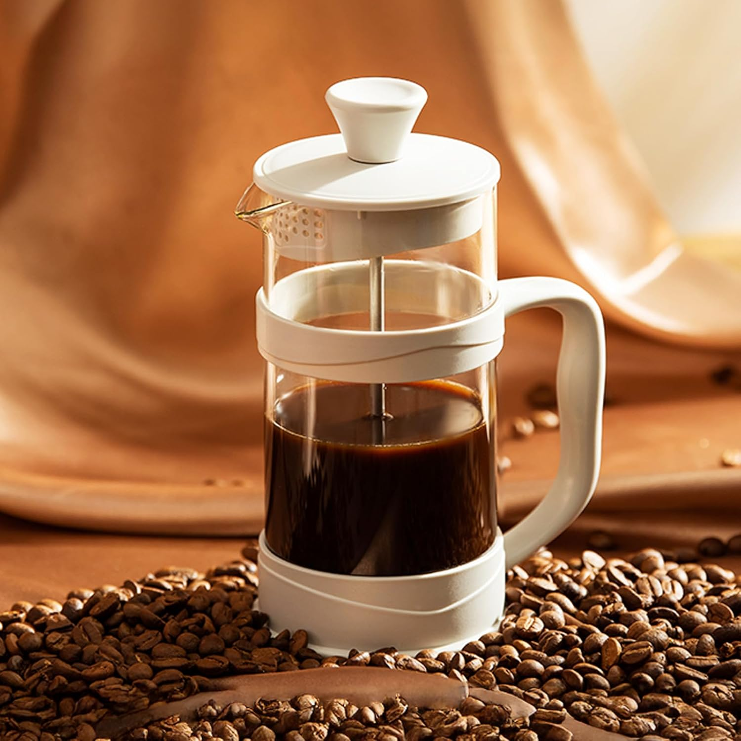 PARACITY French Press Coffee/Tea Maker, Camping Mini Coffee/Tea Press of 304 Stainless Steel Filter and Heat Resistant Glass, Cold Brew Coffee Maker 11.8OZ for Travel& Home Gift(White) - White image number 2