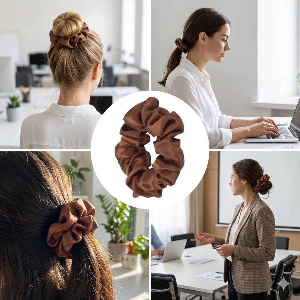 12 Pcs Silk Scrunchies, Soft Hair Accessories for Women & Girls, Elastic Hair Ties & Scrunchies for Women for Work, Yoga, Parties (Assorted Colours)