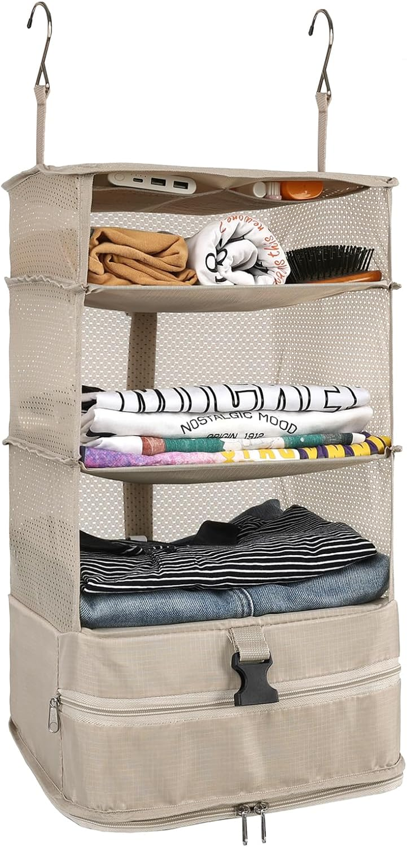 Surblue Hanging 3-Shelf Closet Organizer Pocket Collapsible Washable Oxford Fabric with 2 Hooks (XL 17.71 * 11.81 * 20In, Blue)