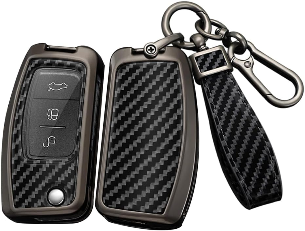 Ontto Alloy Car Key Fob Cover Fit for Ford Focus 2 MK2 Fiesta Mondeo Galaxy Falcon Territory Ecosport Kuga Escape B-Max C-Max Flip Key Case Keyring Smart Key Shell Holder Keychain Accessories Black B image number 3