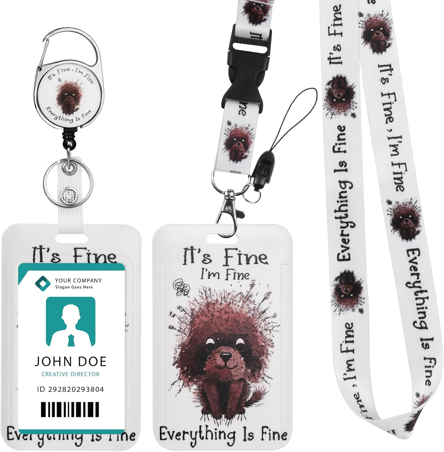 Hianjoo Badge Holder Retractable with Lanyard, ID Card Holder with Belt Clip Carabiner Retractable Reel Neck Lanyard Pull Cord for Students Office Staff, Red Marbling - Blue Stripes image number 3