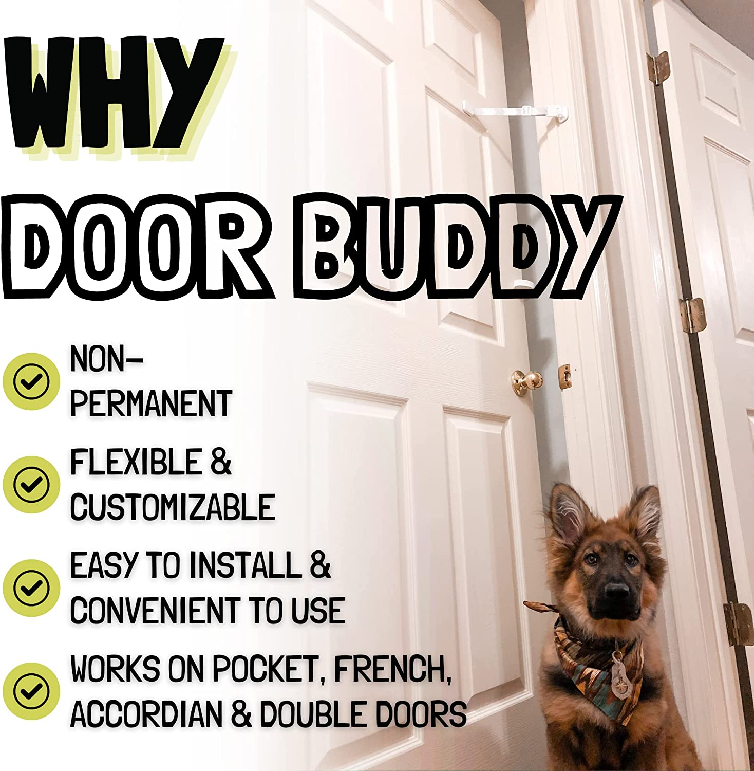 Door Buddy Adjustable Door Strap and Latch - Grey. Dog Proof Litter Box the Easy Way. No Need for Pet Gates or Interior Cat Door. Use This to Keep Dog Out of Litter Box and Cat Feeder.