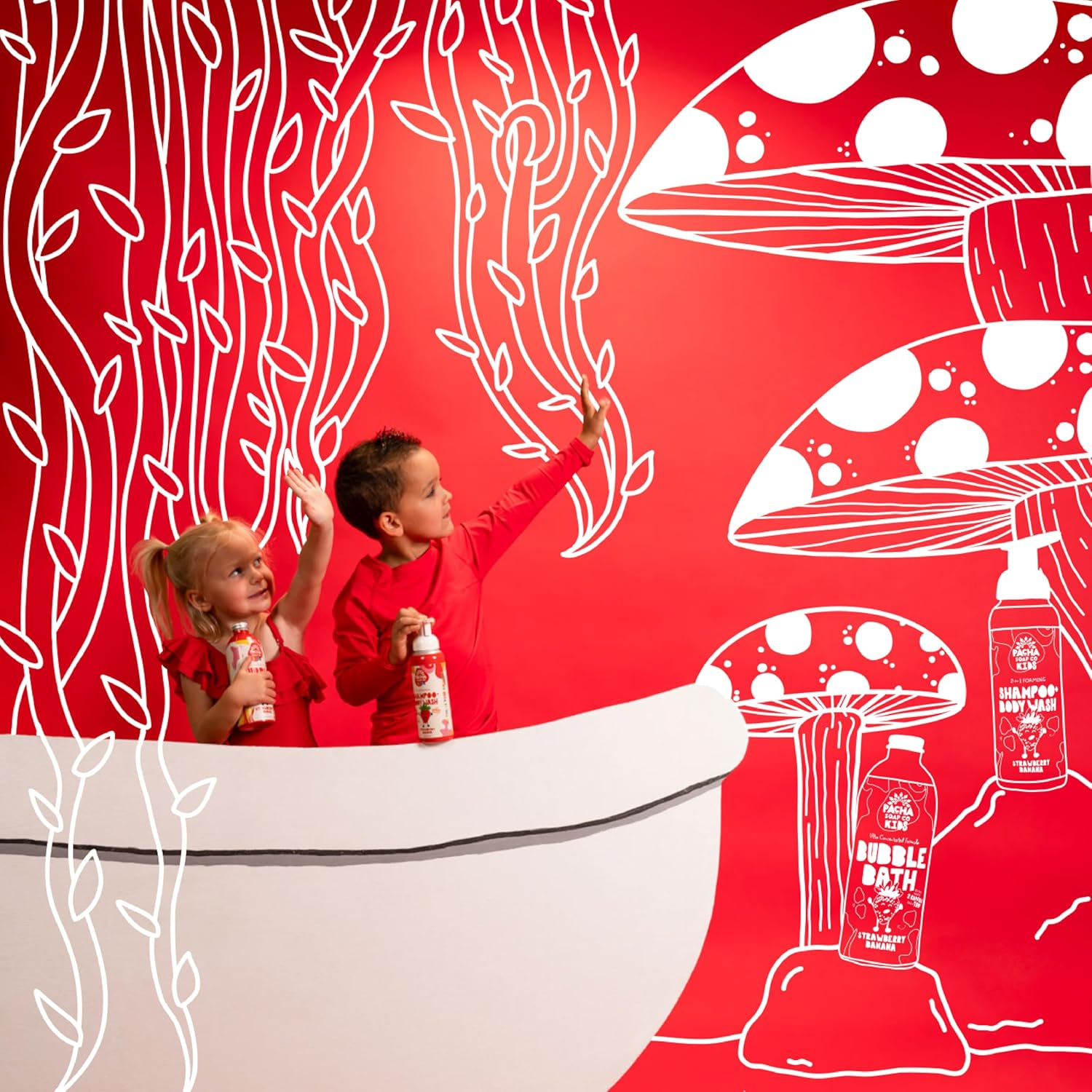 Pacha Soap Co. Kids Bubble Bath, Strawberry Banana, 2 Pack - Make Bathtime Fun & Squeaky Clean, Ultra-Concentrated, Foaming, Plant-Based, Vitamin Rich, Non-Toxic, Tear-Free, Recyclable image number 1