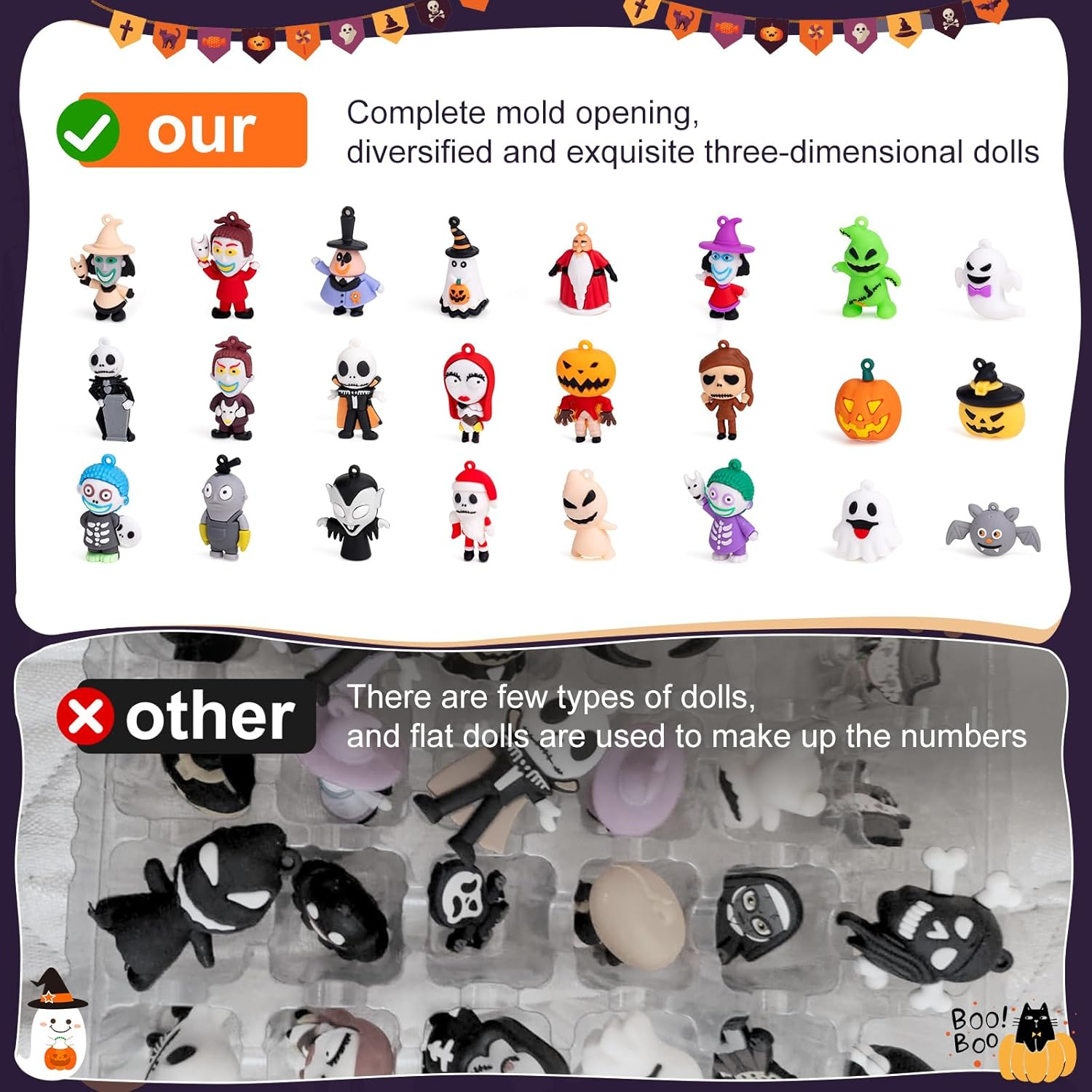 Halloween Advent Calendar 2025,Nightmare Be Christmas Calendars,Halloween Countdown Calendar Ornaments Gifts with 24 Pcs Collectible Doll Figures Toys for Kids and Adults - Blue Advent Calendar 2024 image number 5