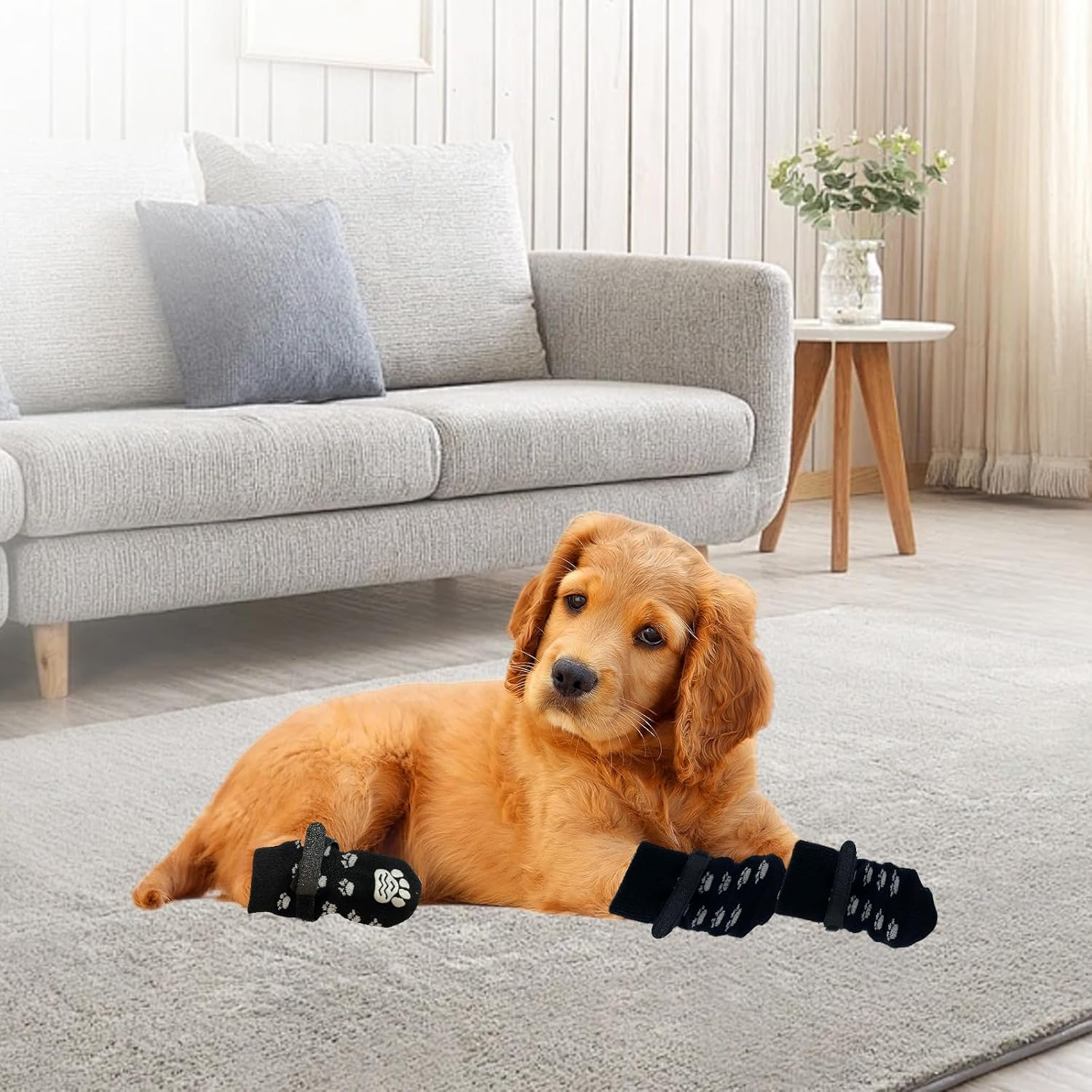 YNR 4 Pairs M Dog Socks anti Slip,Pet Paw Protector,Use Indoor Traction Control Wear on Hardwood Floors,Soft Dog Socks with Grips Personalised Presents for Dogs,Socks for Prevent Dogs Licking Paws image number 1