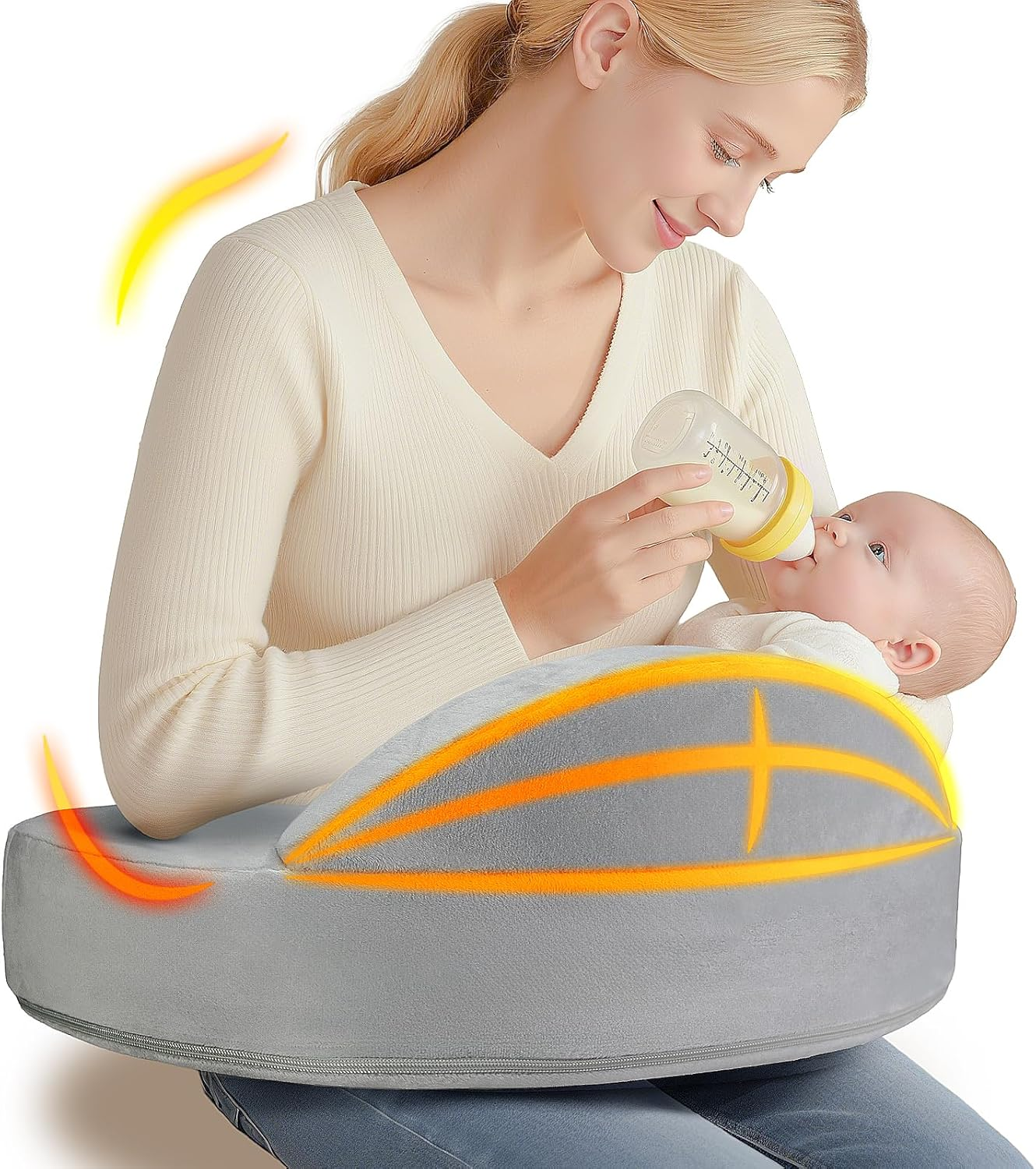 Memory Foam Nursing Pillow - Pioneering Safety Fence-Plus Size Breastfeeding Pillow for Ergonomic Comfort & Support-Easier and Healthier Nursing - Fit for All, Removable Cover image number 2