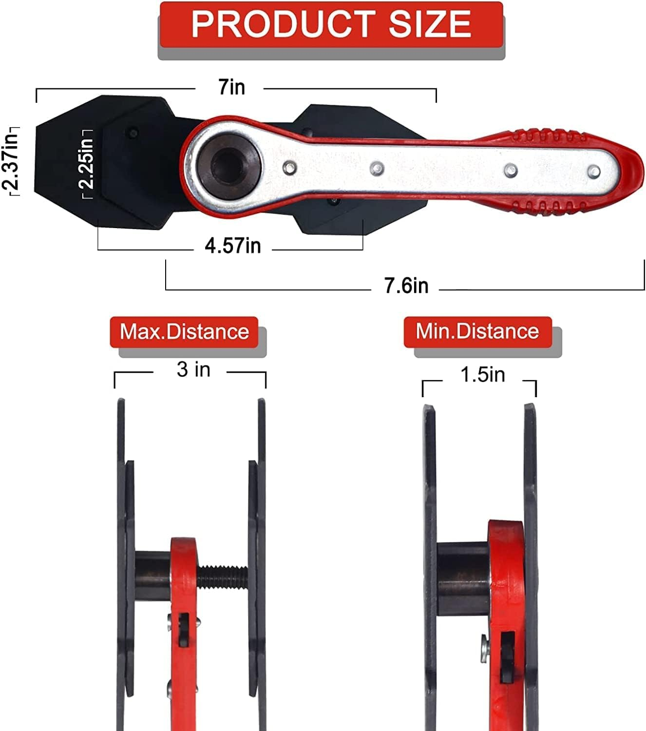 Brake Caliper Press Tool Brake Caliper Compression Tool 360&deg; Adjustable Ratchet Brake Caliper Piston Expander Tool with 4 Caliper Hangers for Brake Piston Disc Brakes Red