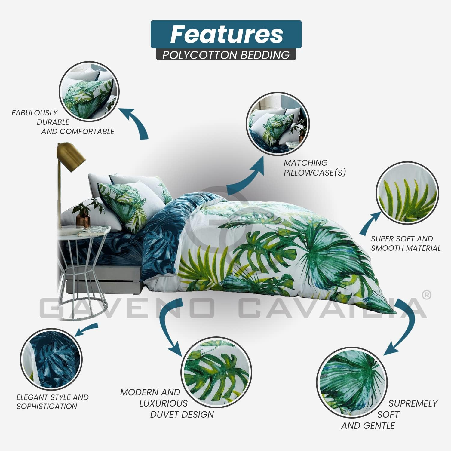 GC GAVENO CAVAILIA Reversible Duvet Cover, Polycotton Bed Cover with Pillowcases, Multicolore, Printed Bedding Bed Set Super King image number 5