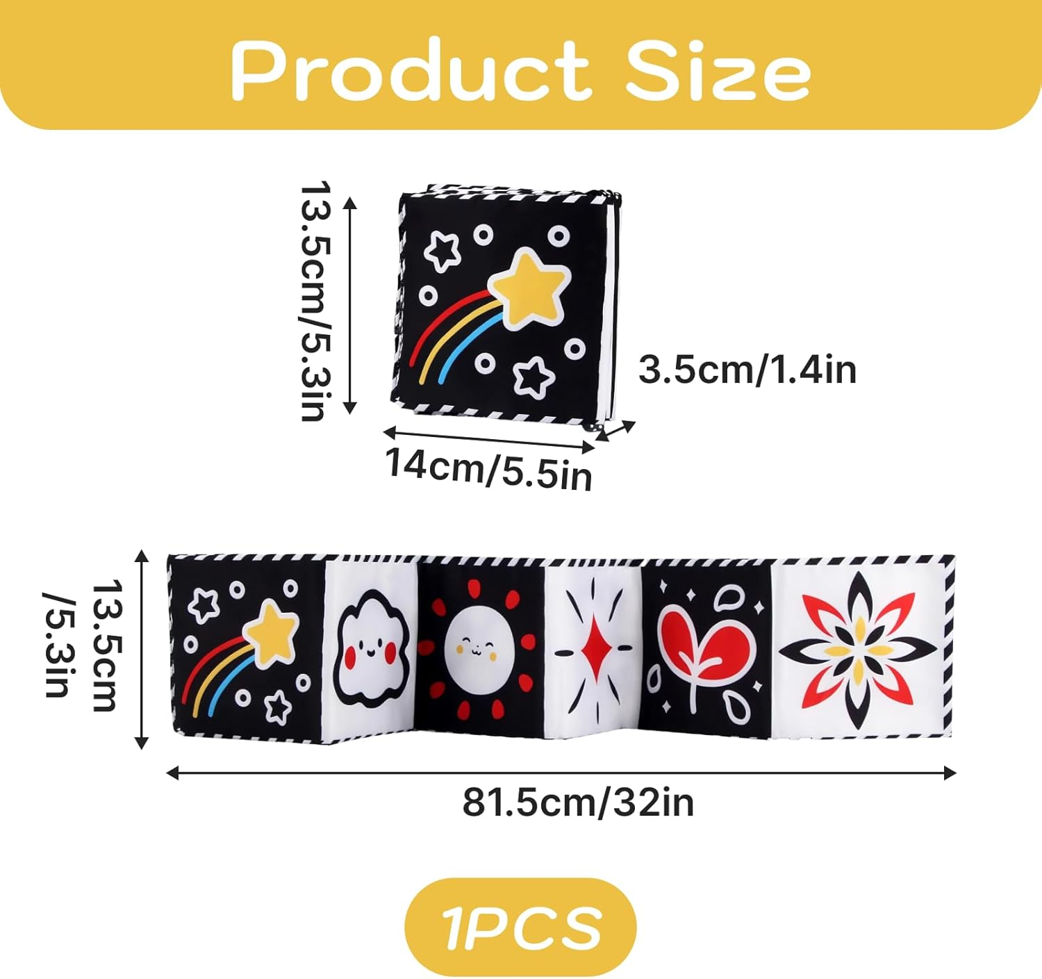 High Contrast Baby Toys, High Contrast Bedside Cloth Book for Newborns 0-6 Months, Visual and Cognitive Developmental Sensory Toy, Durable and Versatile 81.5Cm Stand up Design