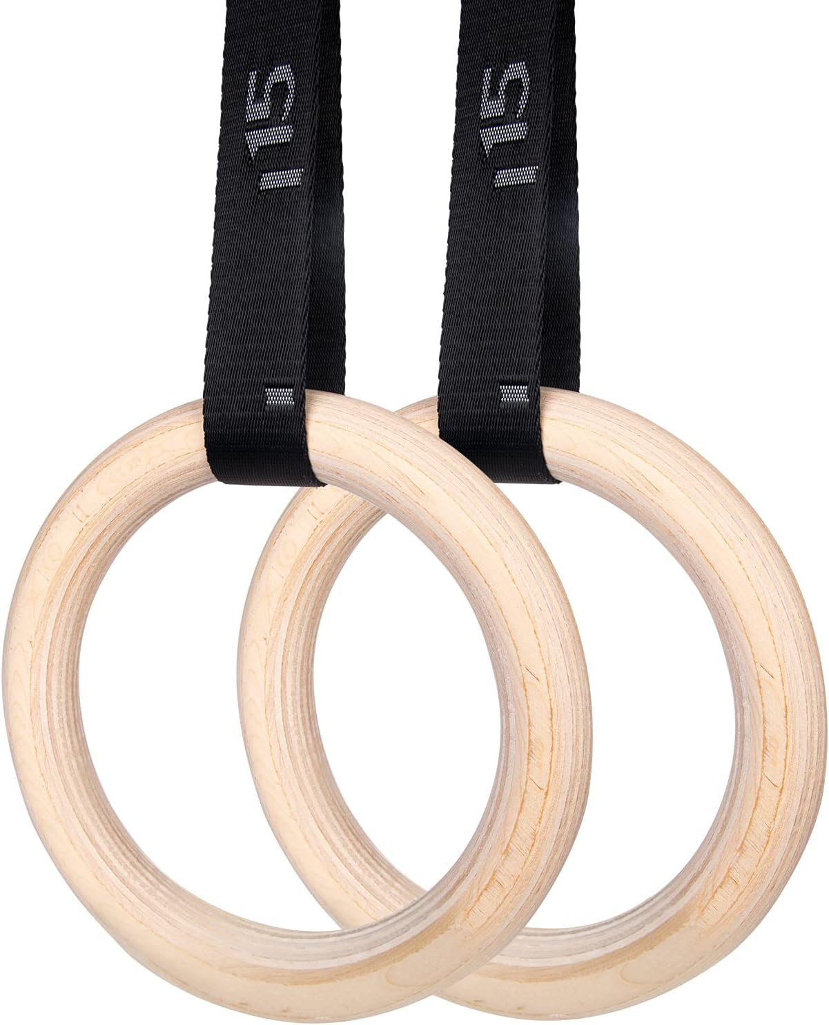 Olympic Gym Rings - Wooden Rings with Adjustable Cam Buckle, 14.8Ft Long Straps, Non-Slip, Full Body Workout image number 2