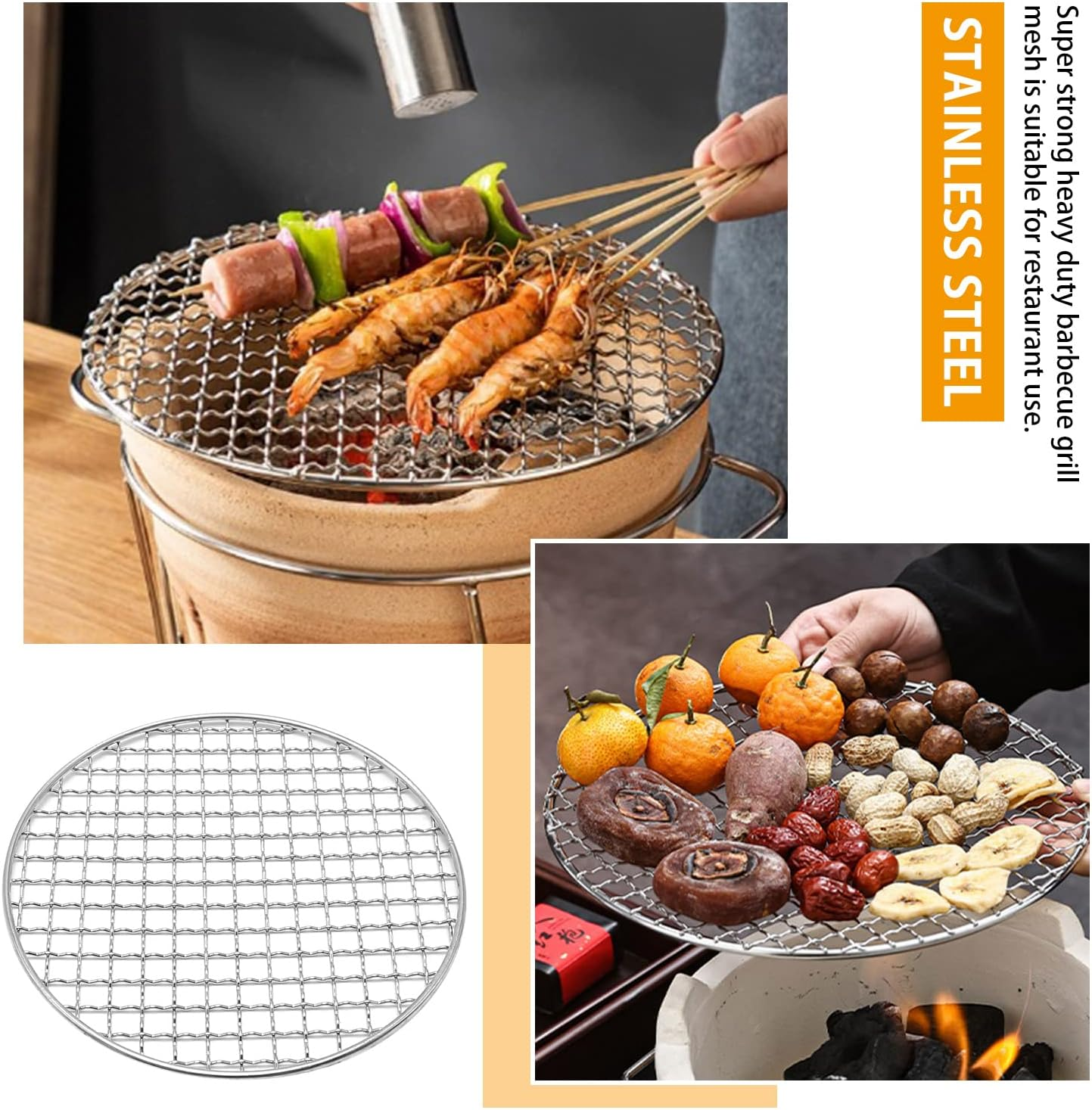 UOIENRT Multi-Purpose round BBQ Grill Net, Stainless Steel Barbecue round Grill Grate Camping Cookware Outdoor Campfire Grill Grid for Beaf Chicken Vegetables (20Cm) image number 1