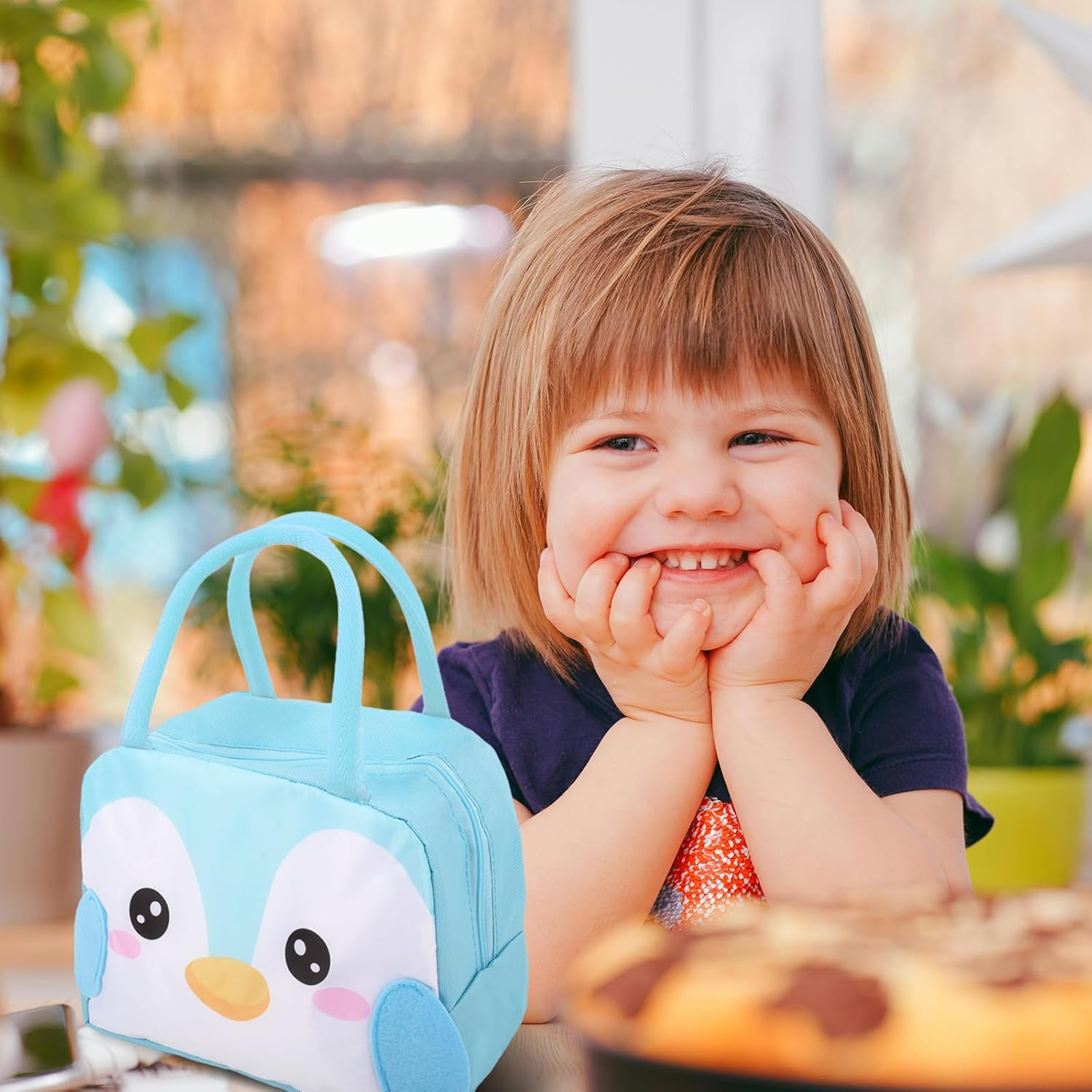 Kids Lunch Bag for Girls Boys, Reusable Insulated Cooler Lunch Bag, Small Cute Lunch Bag for Picnic Travel School (Light Blue) image number 5