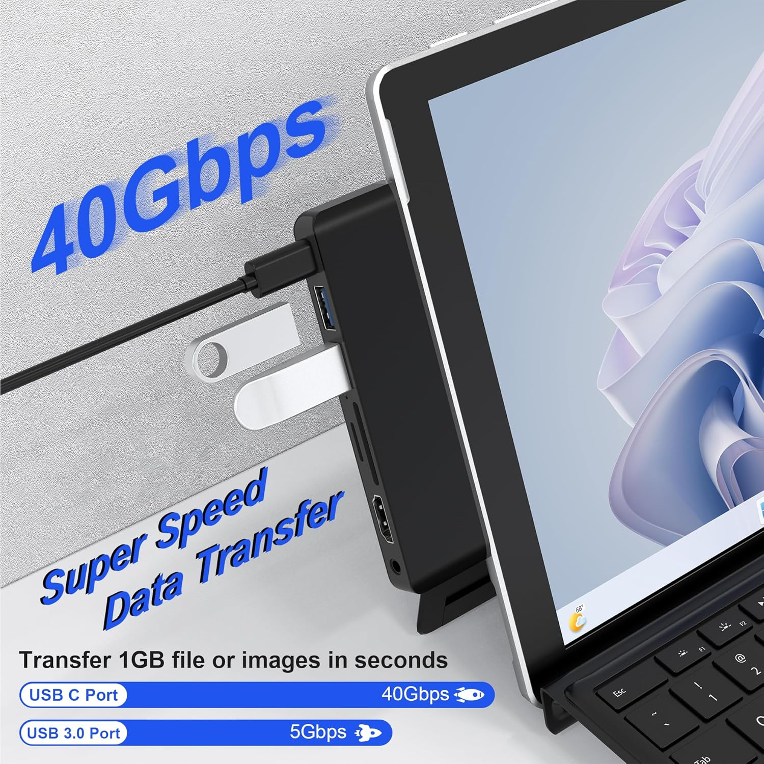 Surface Pro 11/10/9 Accessories Docking Station & Adapter - 7-In-1 USB-C Hub for Dual Monitor, with 4K HDMI, USB C Thunderbolt 4 (8K@30Hz/40Gbps/100W PD), 2 USB 3.0, SD/TF Card Reader & 3.5Mm Audio image number 3