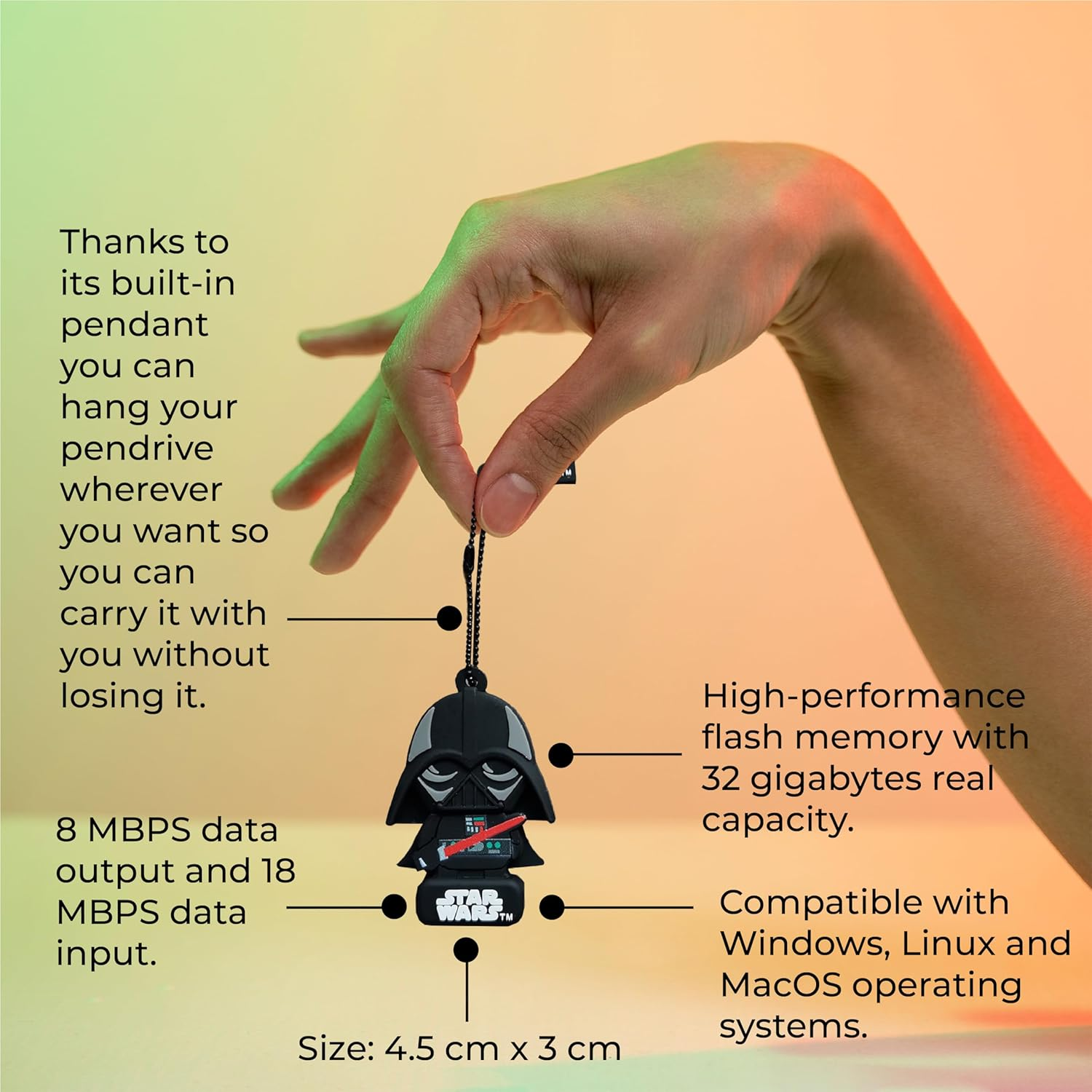 Wondee Disney Star Wars USB Stick Funny 32 GB Darth Vader - Star Wars Funny Gifts Gadget USB Gift Star Wars for Men and Children, Gift Idea for Birthday, Christmas or Communion image number 3