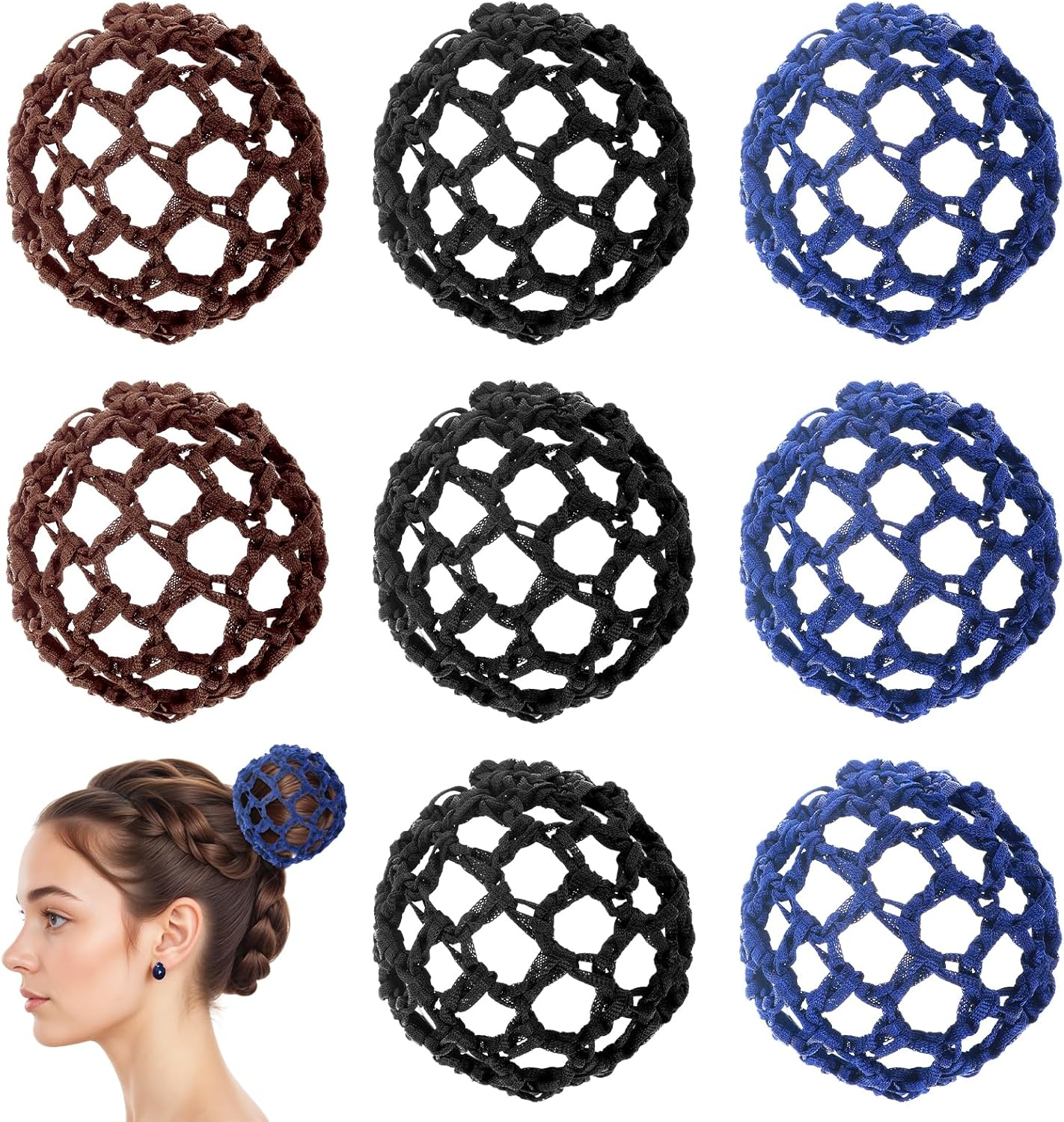 8 Pcs Hair Bun Cover Elastic Hair Nets for Buns, Invisible Knit Hairnet Dance Hair Bun Covers for Women'S Hair, Stretchy Bun Cover for Dancer, Skater, Bank Clerk, Women Ballet image number 6