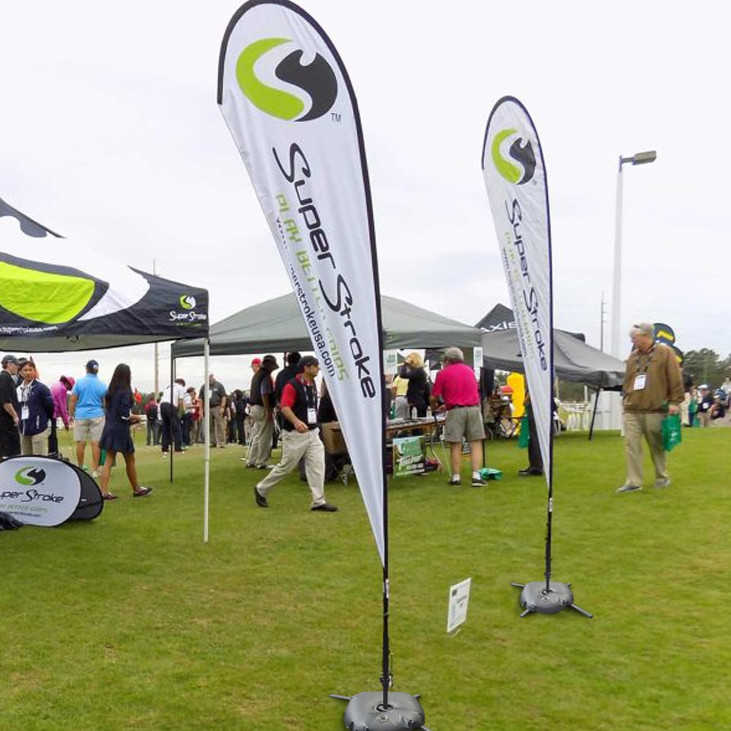 Anley Foldable Ground Base with Water Bag - Fits Flutter Feather Banner Flag Pole with a 0.65" Inner Diameter - Stainless Steel Stand with round Weight Bag for Outdoor Business - Base Only image number 1