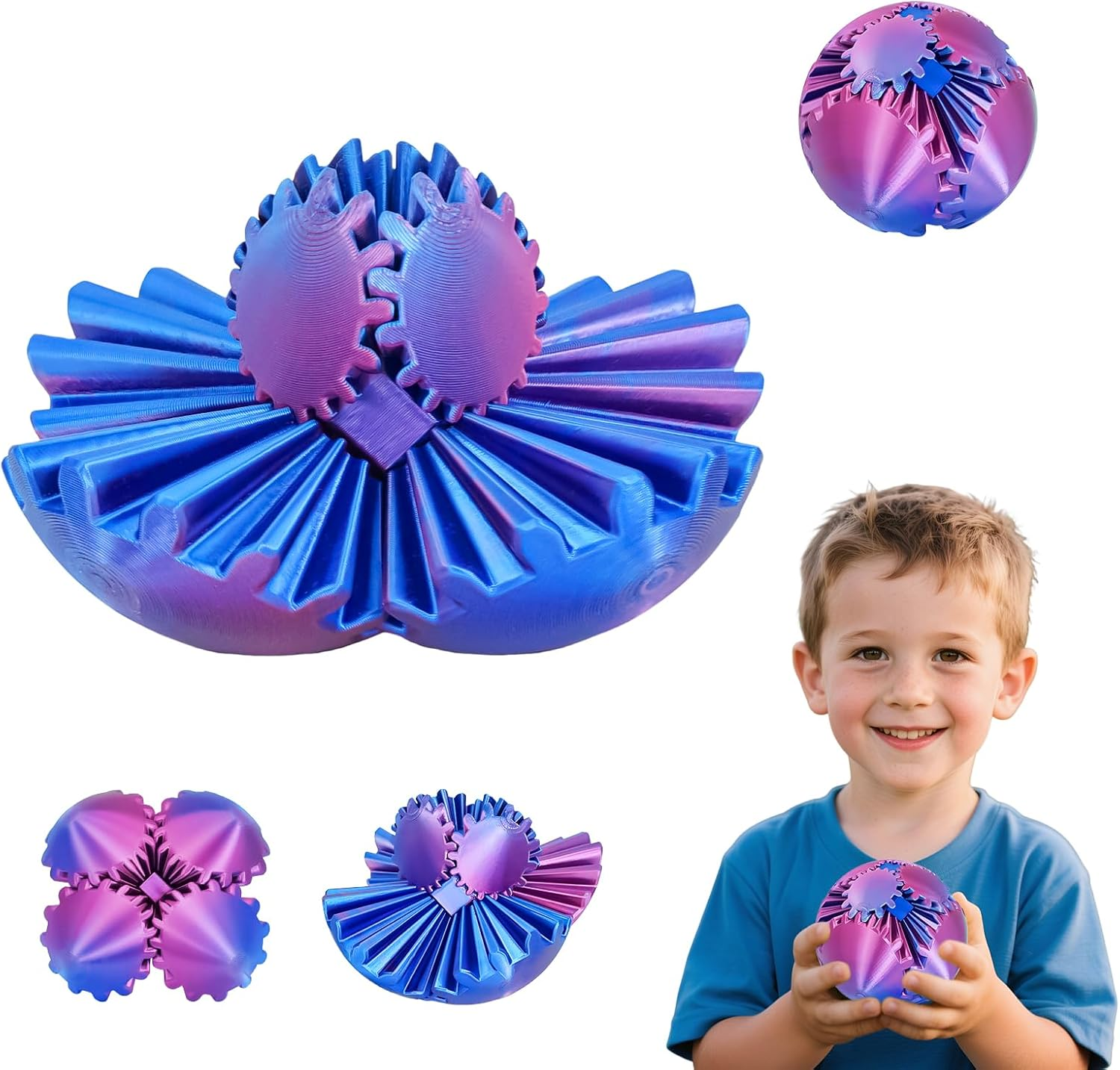 Gear Ball 3D Printed Fidget Toy Spinning Gear Sphere for Stress Relief Anxiety Fun Desk Toy for Adults Kids Stocking Filler Gifts Birthday Christmas (Purple, Diameter: 2.5 In)