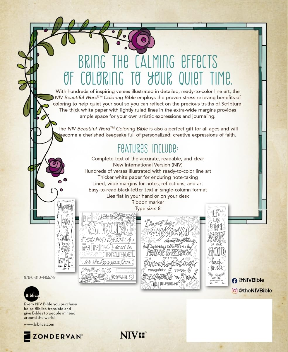 NIV, Beautiful Word Coloring Bible: Hundreds of Verses to Color image number 1
