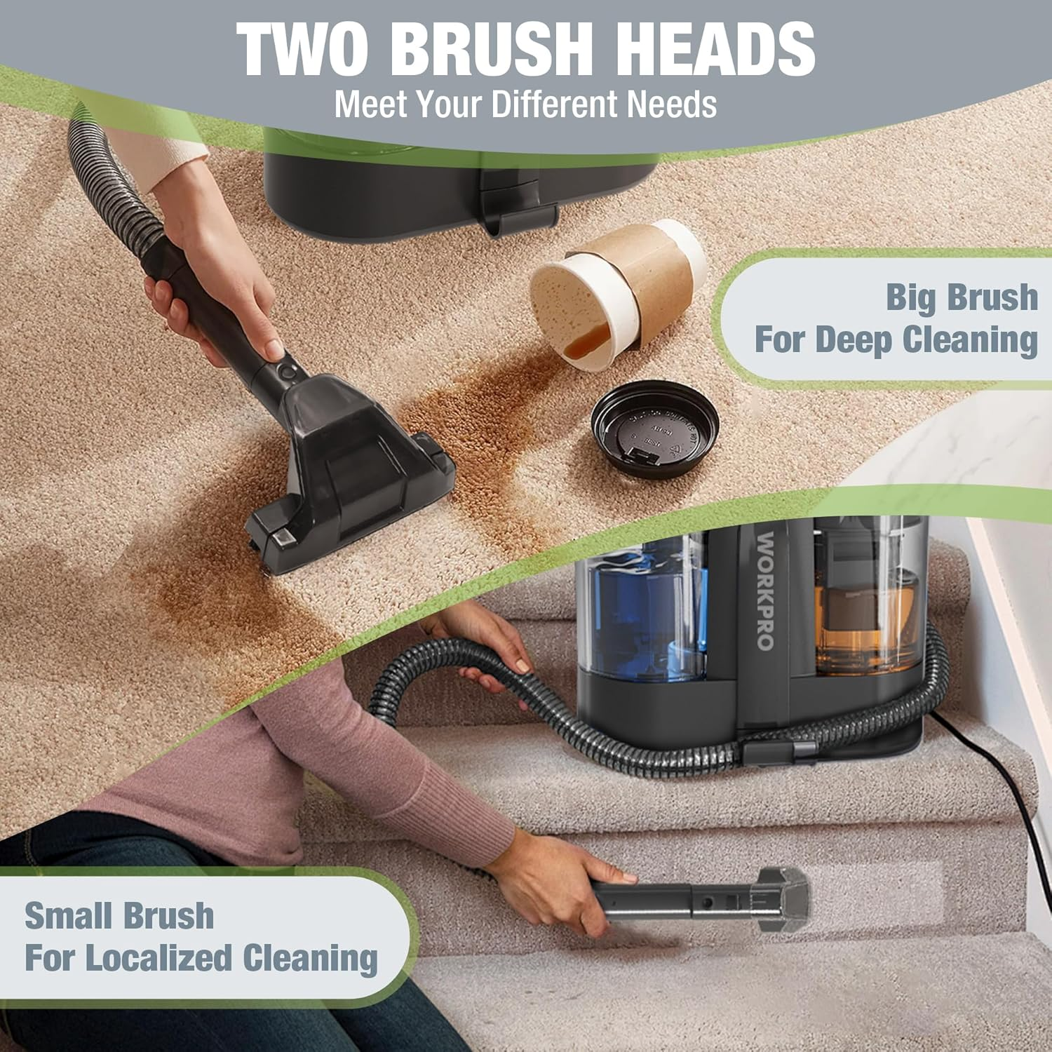 WORKPRO Carpet and Upholstery Cleaner, Portable Spot Cleaner 450W Lightweight Handheld Deep Cleaner Machine for Pet Stains,Rug, Mattress, Car Seat and Curtain image number 1