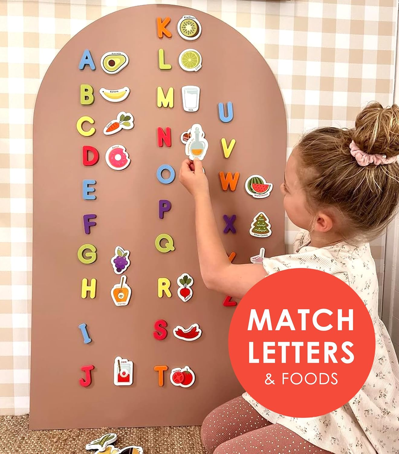 Curious Columbus Fridge Magnets for Toddlers &ndash; Magnetic Learning for Toddlers &ndash; Set of 52 Toddler Magnets Including 26 Big Foam Food and 26 ABC Alphabet Pieces. Magnetic Refrigerator Fun for Kids image number 3