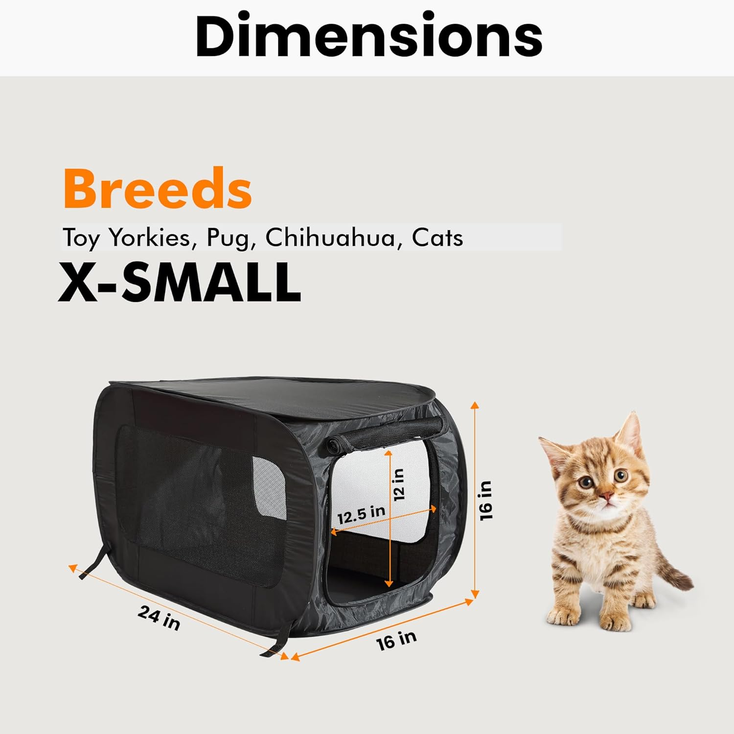 Beatrice Home Fashions Portable, Collapsible, Pop up Travel Pet Kennel, 24" L X 16.6" W X 16" H, Black