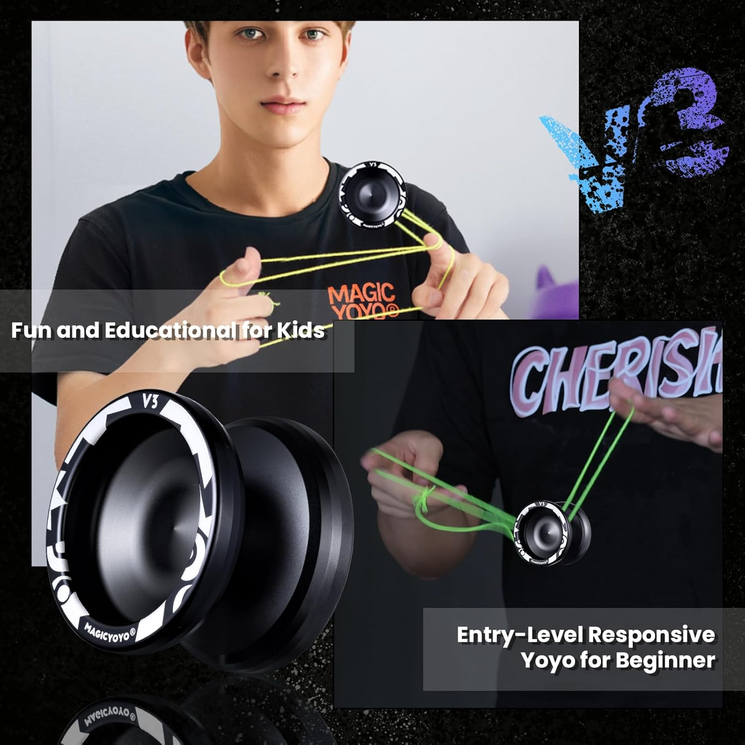 MAGICYOYO Professional Responsive Yoyo V3, Aluminum Yo Yo for Kids Beginner, Replacement Unresponsive Ball Bearing for Advanced Yoyo Players + Removal Bearing Tool + Bag + 12 Yoyo Strings image number 6