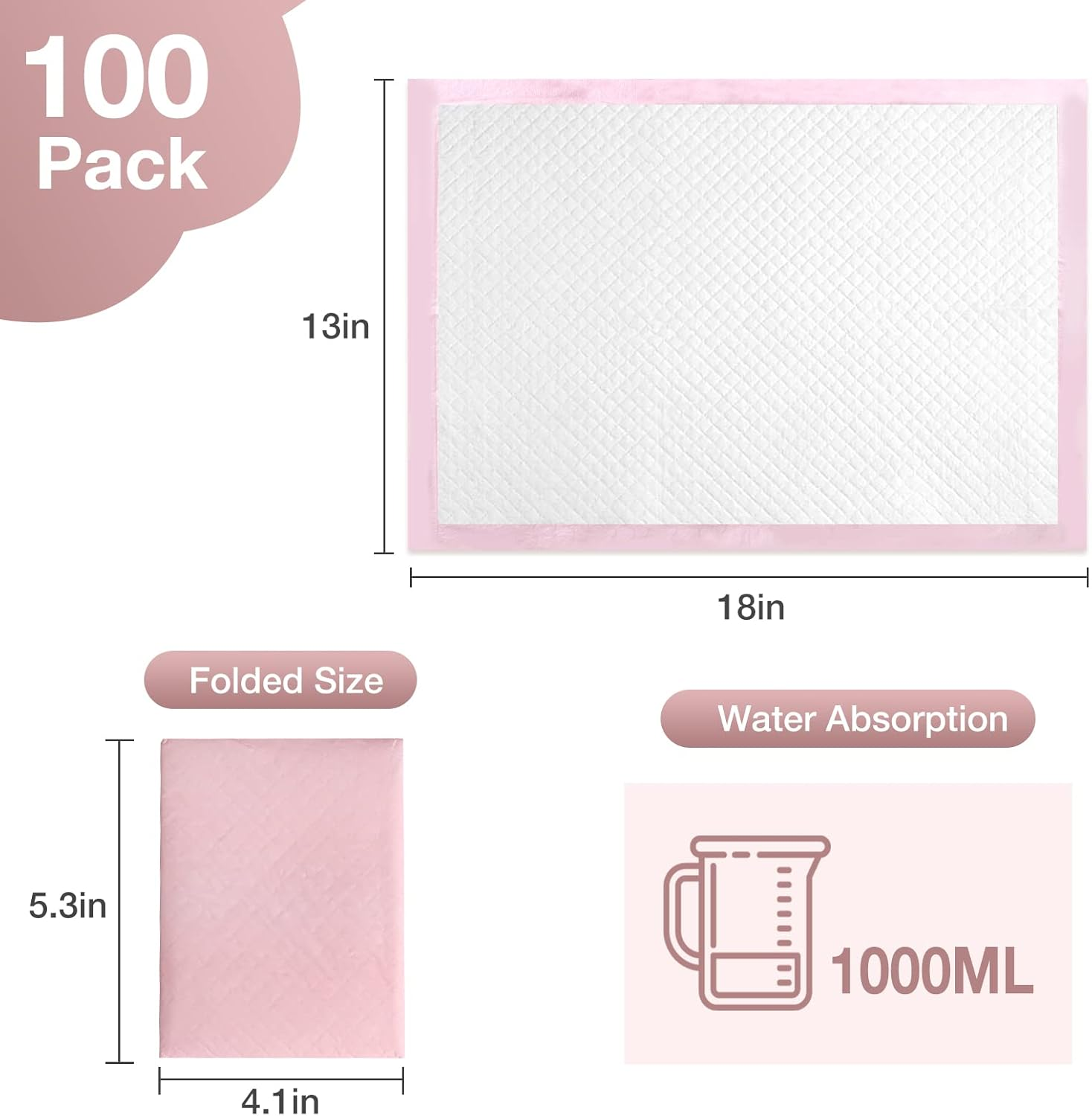 Disposable Changing Pad Liners Pack of 100 Baby Incontinence Changing Pads Diaper Underpads Ultra Soft Super Absorbent Waterproof Mat 13 X18 In