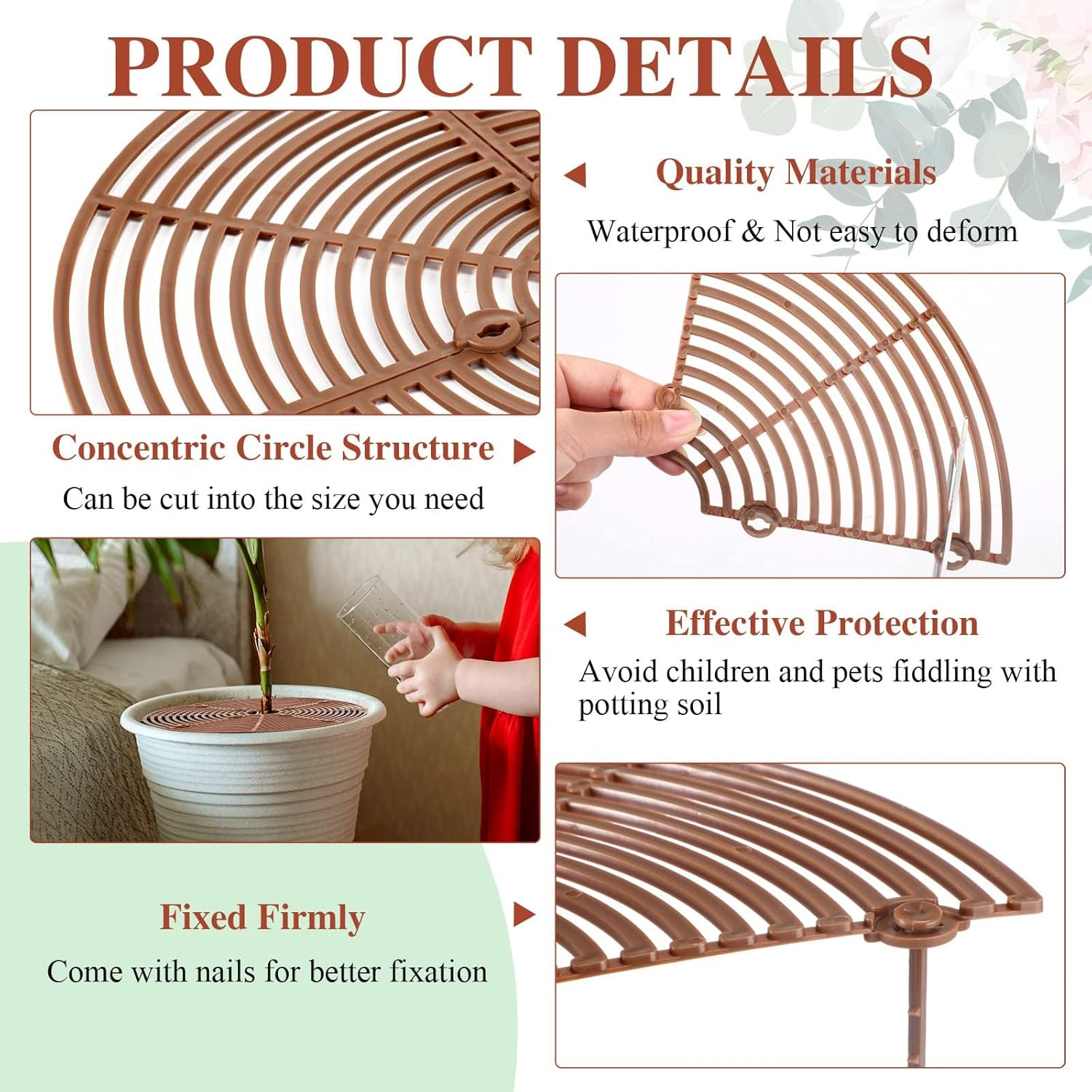 5 Pcs Plant Pot Grid Cover Protectors from Animals- Diameter 30Cm Cuttable Flower Pot Cover with 40 Stakes, Keep Cats Out of Potted Plants (Rotundity) image number 1