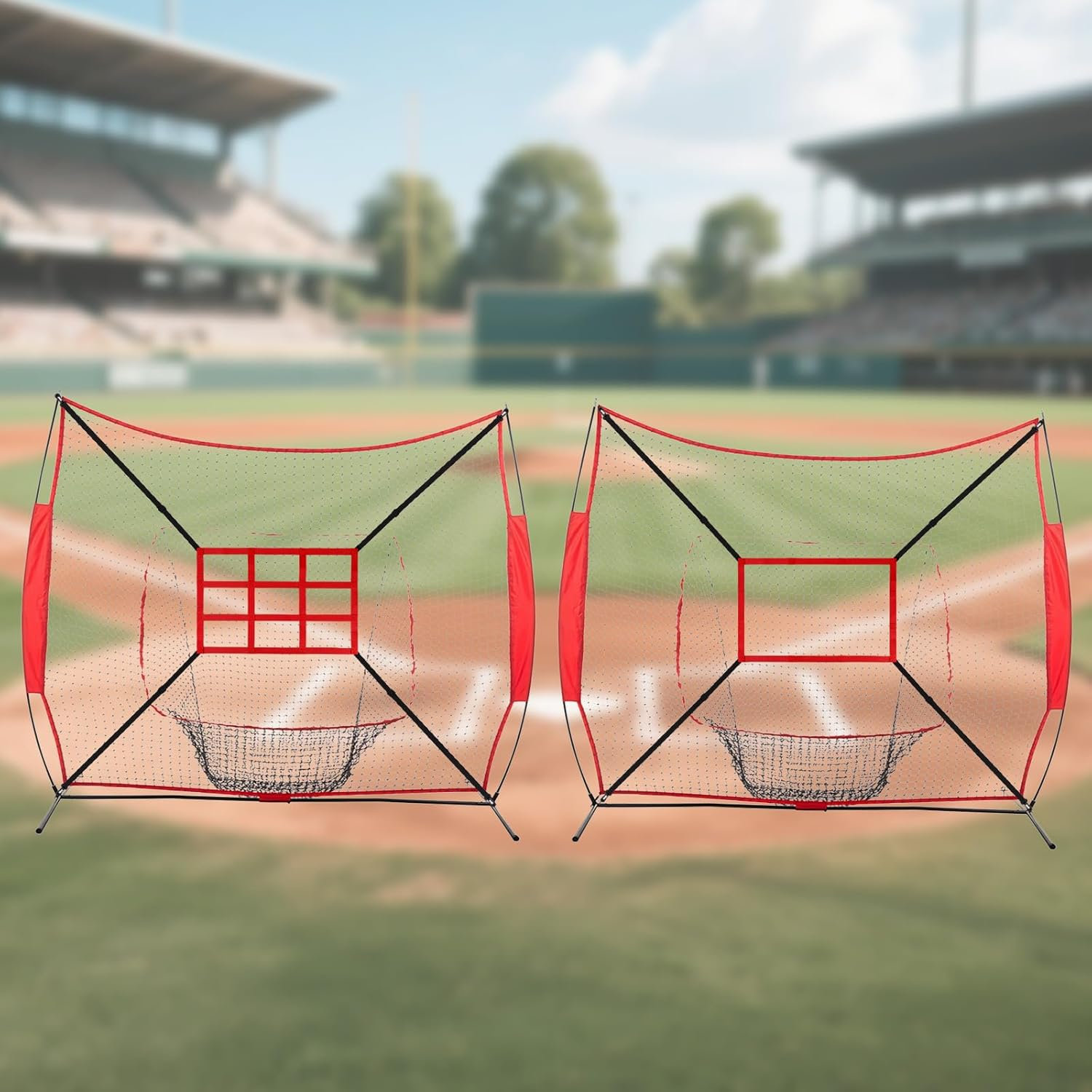 Lyreh 2Pcs Baseball Strike Zone Target Net, Adjustable Baseball Pitching Target Strike Zone 24X16In Oxford Cloth Pitching Net with Numbers for Practice Accuracy Softball Throwing Hitting (Red) image number 5