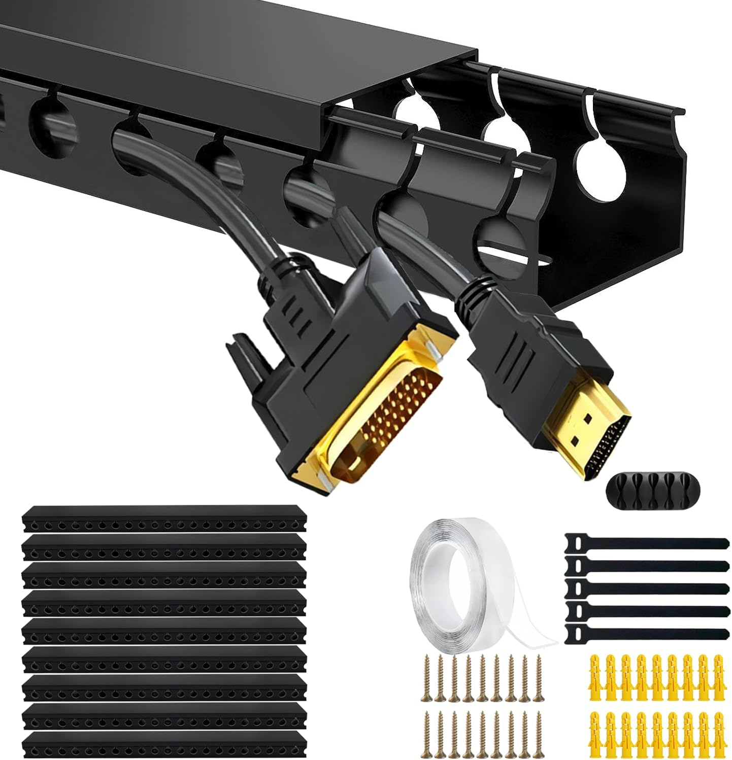 Adyawen 77.5 Inch Cable Management System Kit, Cable Raceway Kit,Open Slot Wiring Raceway Duct with Cover, On-Wall Cable Concealer Cord Organizer to Hide Wires Cords for Tvs, Computers 5X15.5''. Black