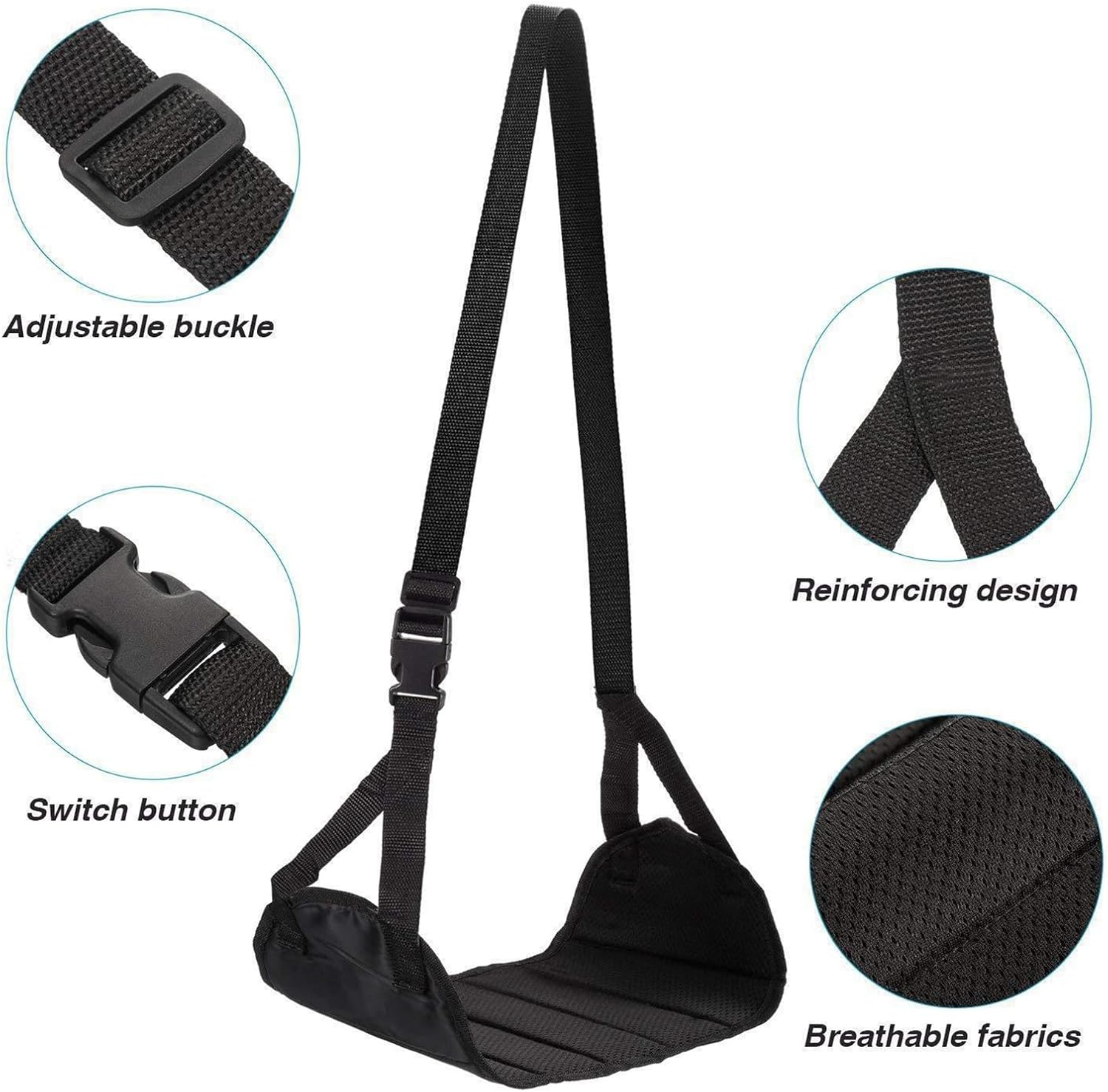 Yeanifeana Portable Airplane Foot Rest for Travel - Adjustable Height Flight Footrest with Carry-On Strap, Ergonomic Foot Hammock Travel Accessories (Pink) - Black image number 2