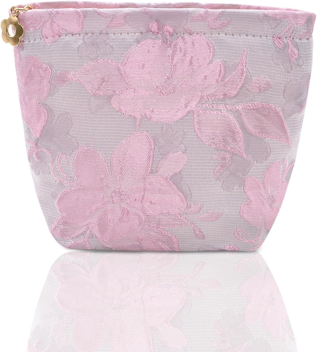 LJCZKA Small Floral Makeup Bags,Mini Cosmetic Bag with Zipper Small Pouches for Purse Floral Travel Toiletry Bag for Women Girls Teen, Iceblue, Fashion