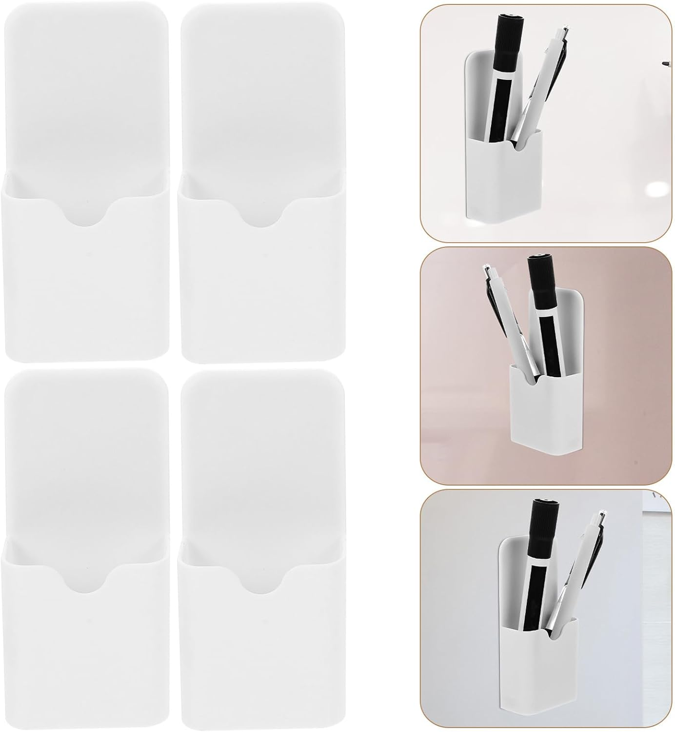Totority 4Pcs Magnetic Marker Holder Set, White Plastic Magnetic Storage Box for Whiteboard Pens, Dry Erase Pen Container Organizer for Office, School, Refrigerator, and Home Use
