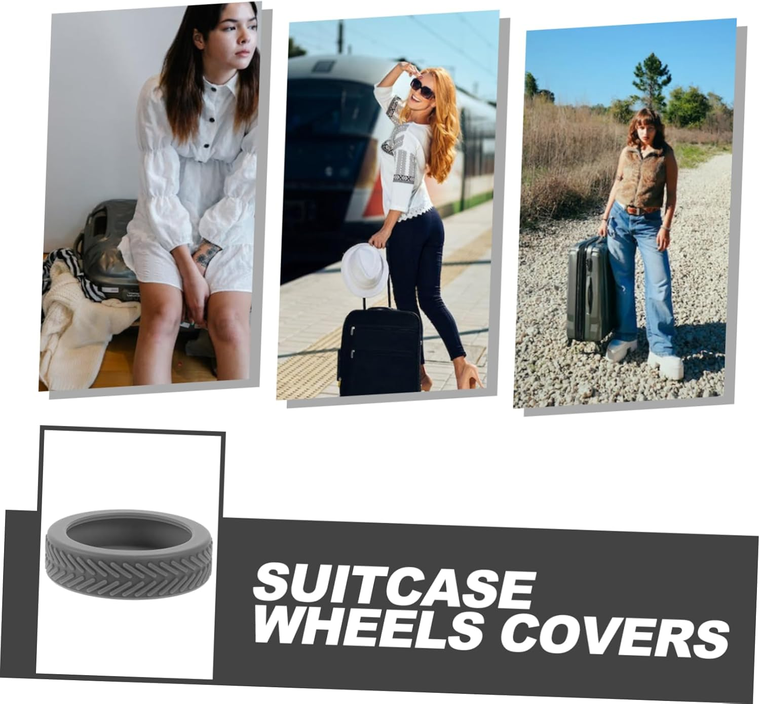 JECOMPRIS 8Pcs Rubber Luggage Wheel Protector Covers Deep Grey Suitcase Wheel Covers Noise-Reducing Travel Luggage Wraps for Spinner Floor Protection image number 1