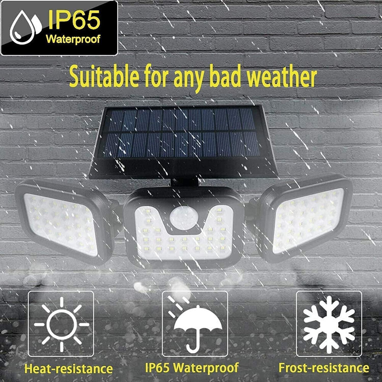 3 Pack Solar Outdoor Lights, 3000LM Super Bright Motion Sensor Security Flood Lights, IP65 Waterproof 6500K Wide Angle Solar Powered Lights for Yard, Garage, Patio, Garden image number 1