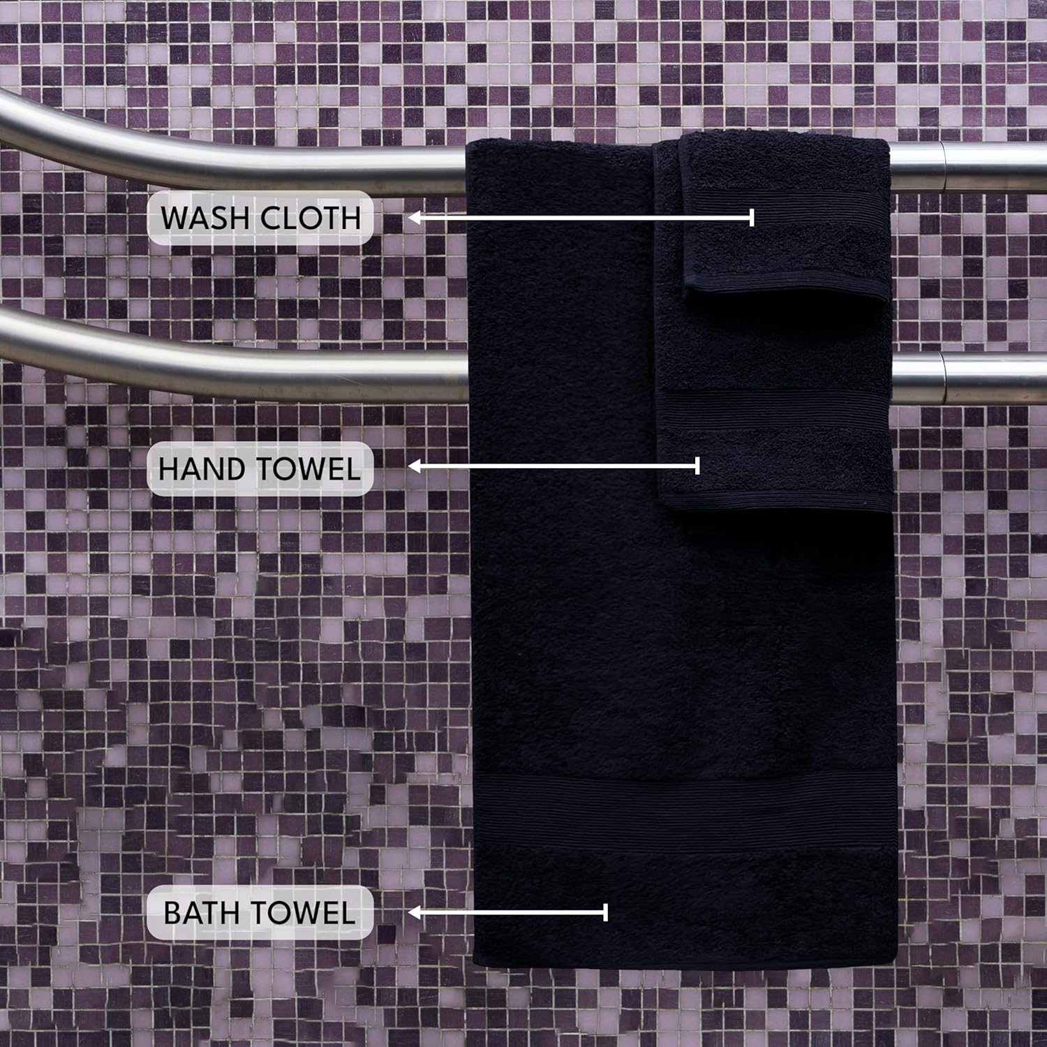 GABA Egyptian Bath Towel 7 Piece Bath Towel Set, 2 Washcloths, 2 Hand Towels, 2 Bath Towels & 1 Bath Mat, Bath Towel Sets with Bath Mat, Egyptian Hotel Bath Towel, Luxury Bath Towels (Navy-Blue)