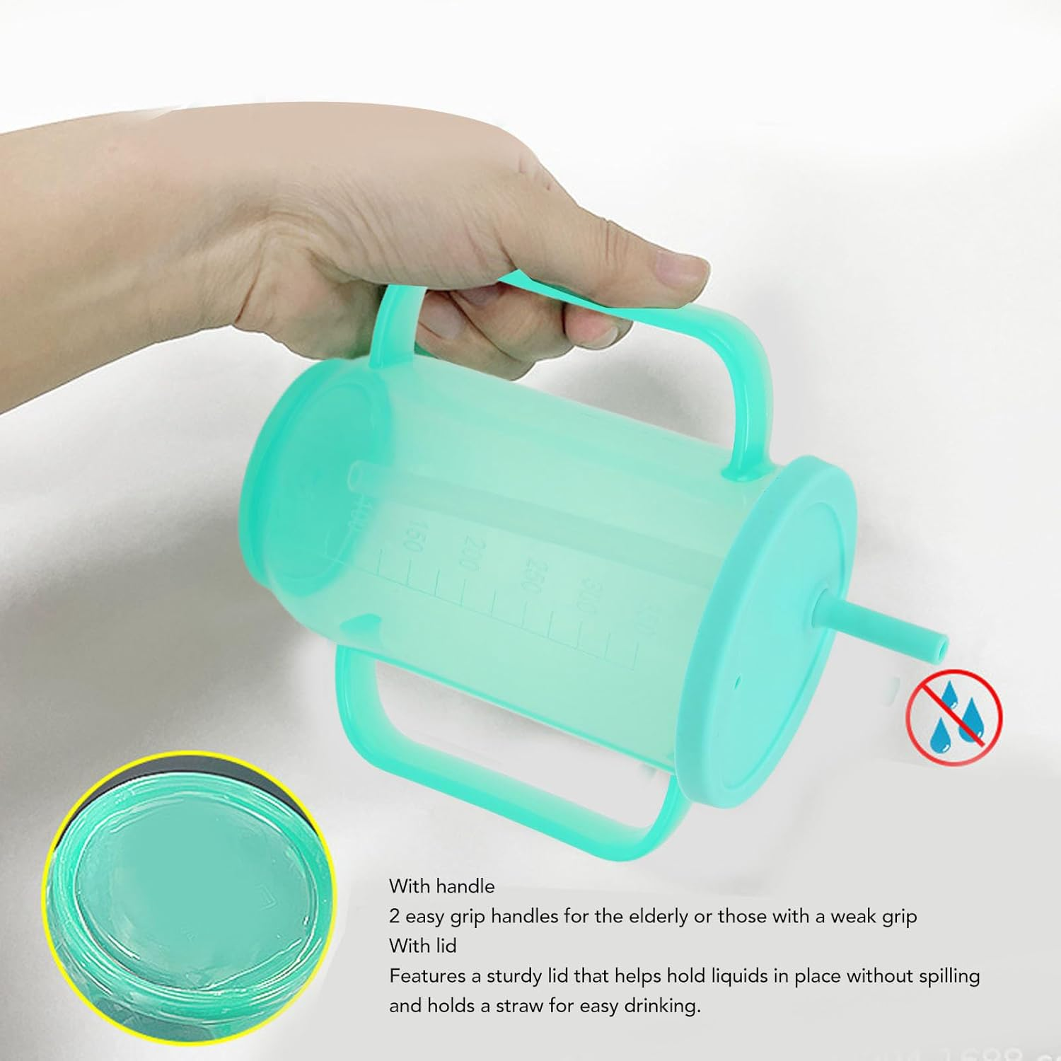 Adult Sippy Cup, 2 Handles Straw Cups Plastic Spill Proof Drinking Cups, Disabled Elderly Spill Proof Dysphagia Cups, Parkinsons Aids for Living Hospital Cup with Lid and Straw image number 3